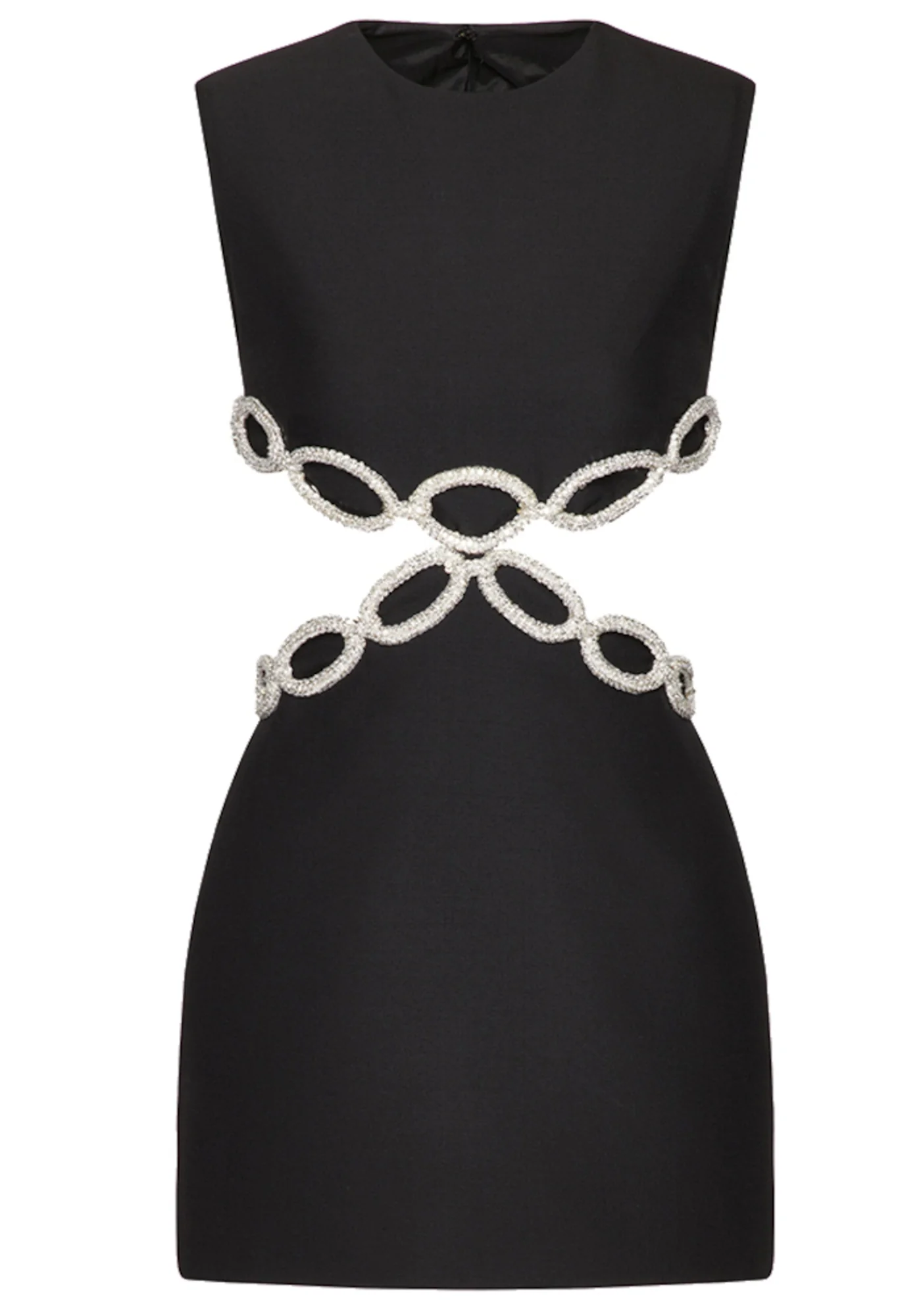 Black Chain Embellished Mini Dress with Rhinestones