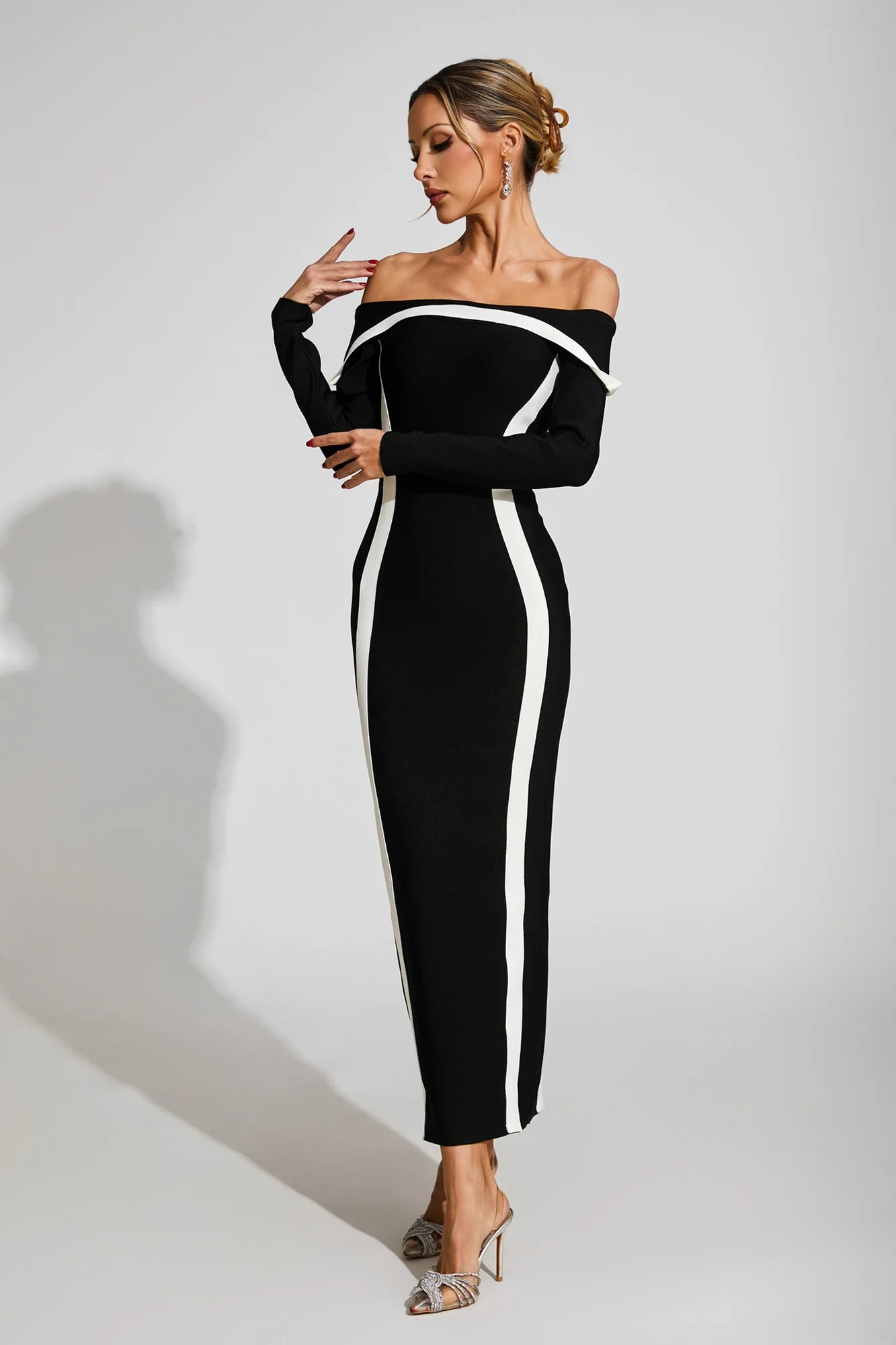 Black Off-Shoulder Bandage Maxi Dress | Elegant Bodycon Evening Dress