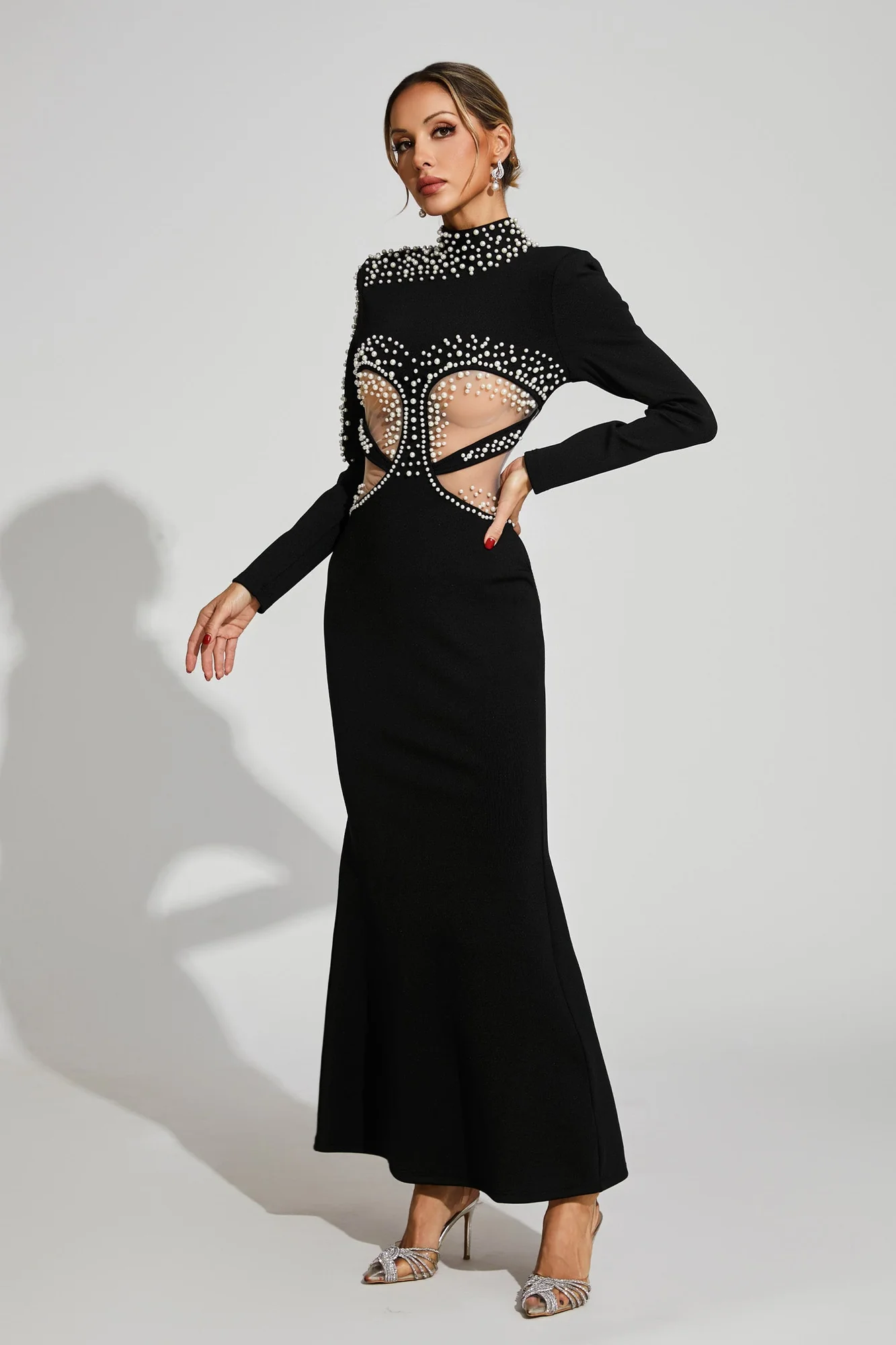 Black Mesh Cutout Bandage Maxi Dress - Elegant & Sexy Style