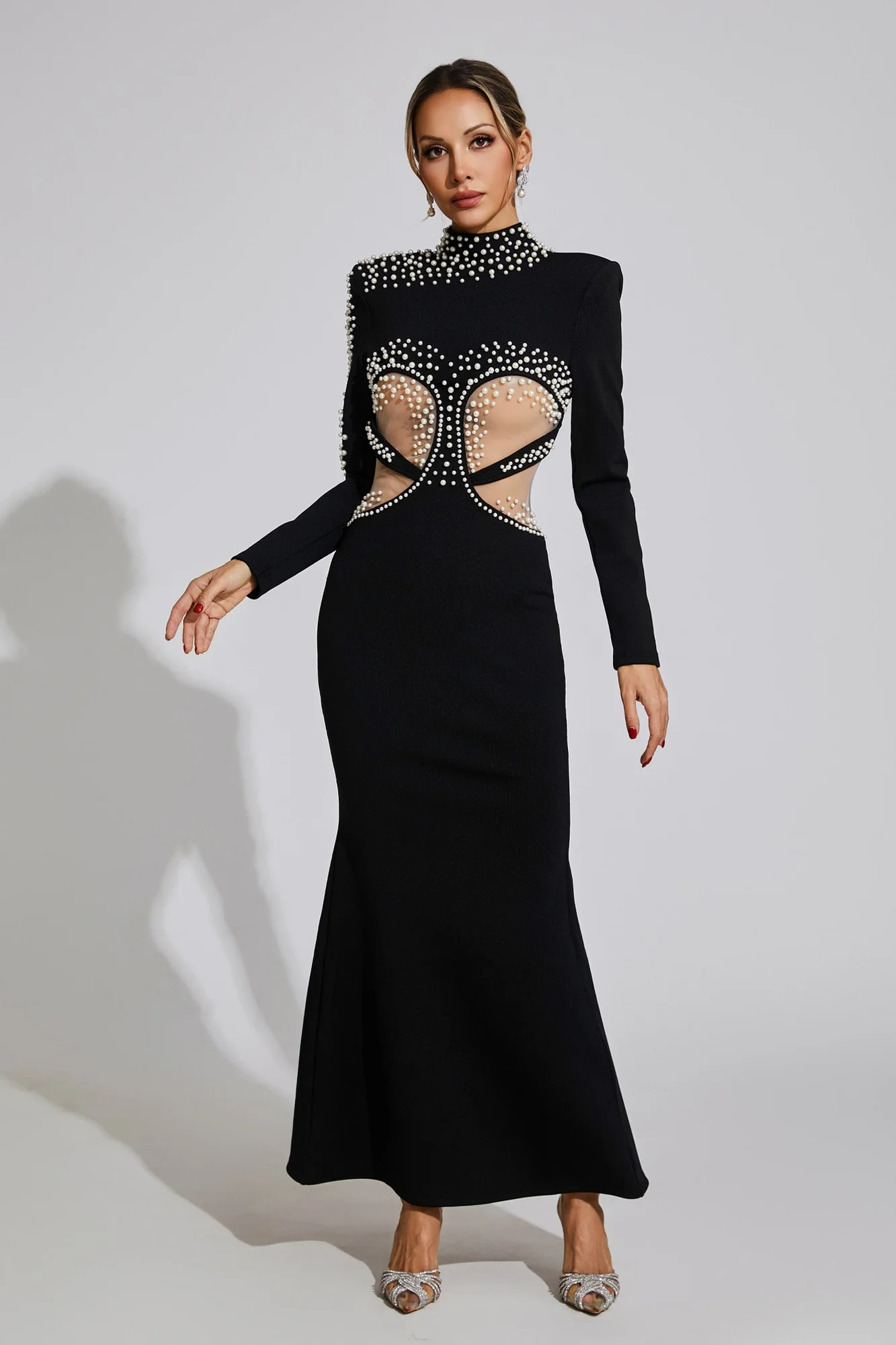 Black Mesh Cutout Bandage Maxi Dress - Elegant & Sexy Style