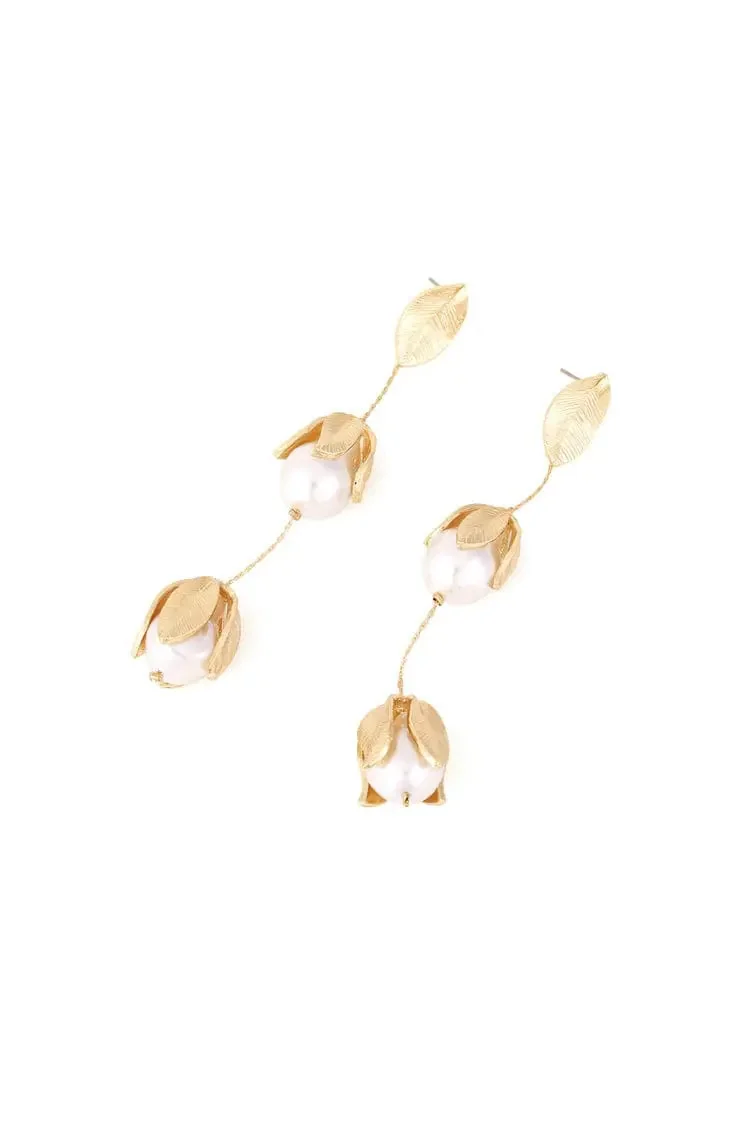 Gold Chain Pearl Earrings - Elegant Womens Jewelry
