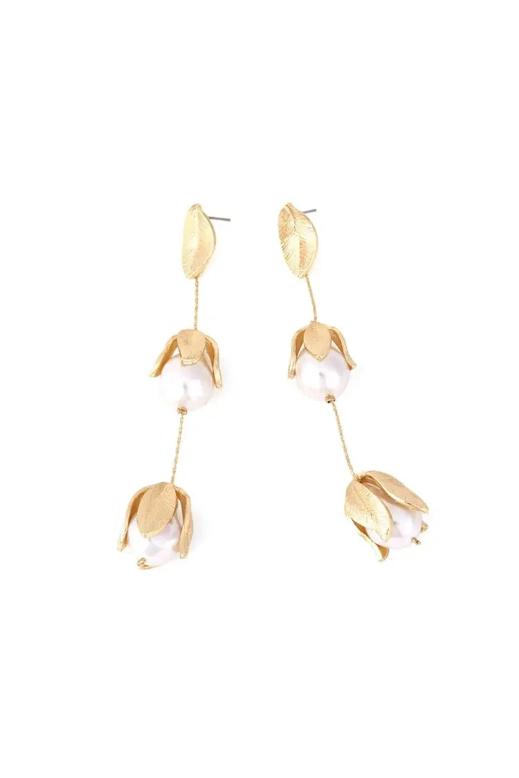 Gold Chain Pearl Earrings - Elegant Womens Jewelry