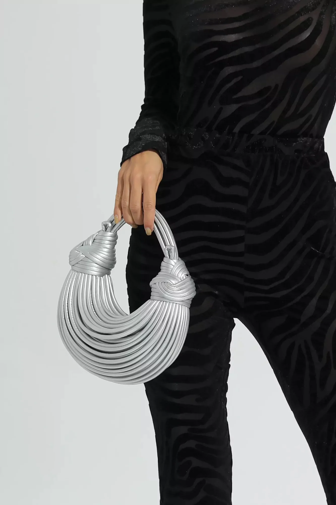 Silver Knotted PU Fashion Bag - Stylish & Functional