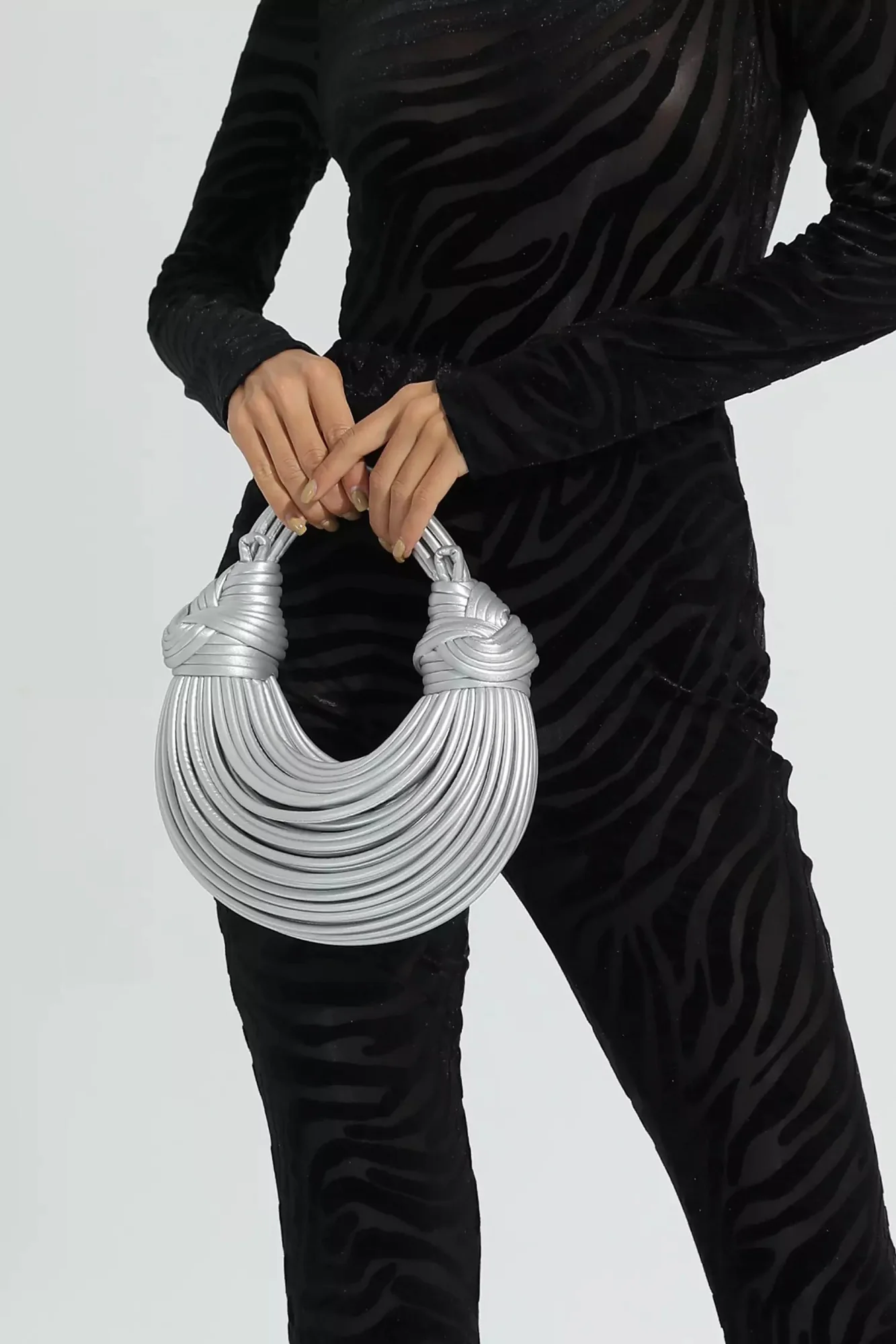 Silver Knotted PU Fashion Bag - Stylish & Functional