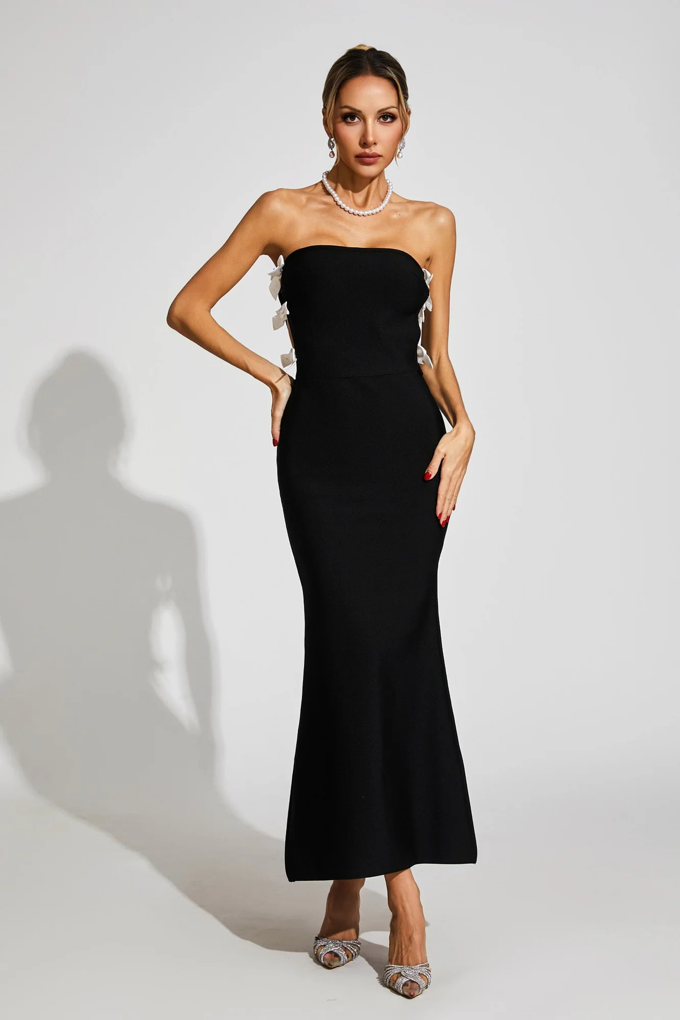 Black One-Shoulder Bow Tie Maxi Dress