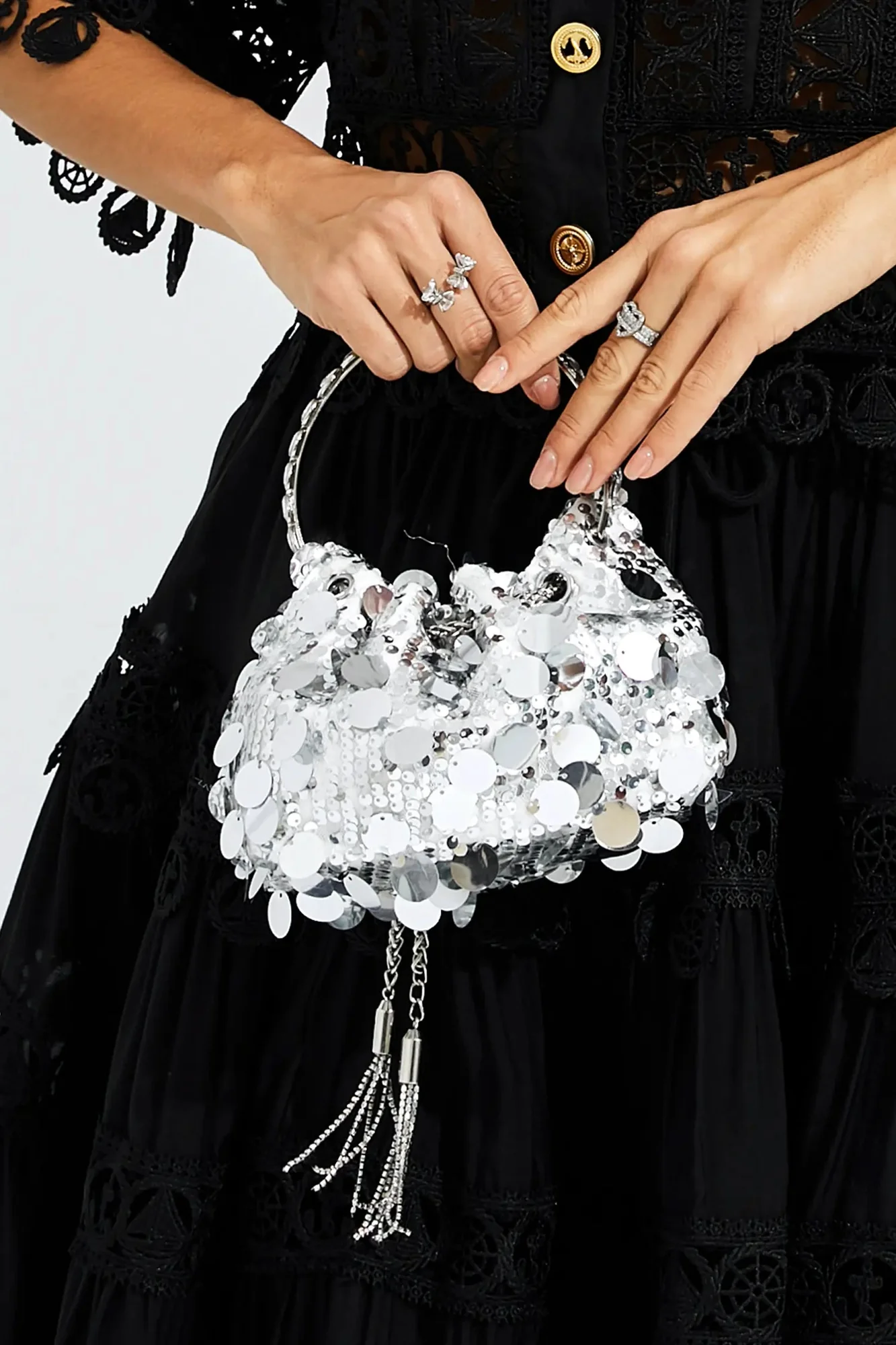 Silver Sequins Evening Shoulder Bag - Chic & Versatile Style
