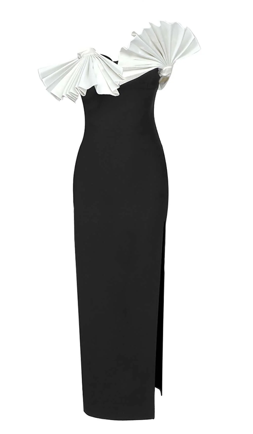 Black Ruffled Detail MIDI Dress - Elegant and Edgy