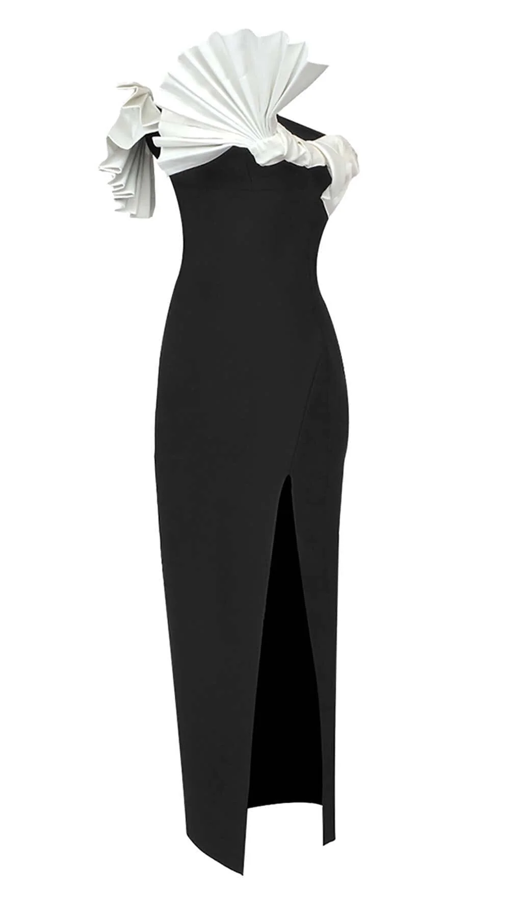 Black Ruffled Detail MIDI Dress - Elegant and Edgy