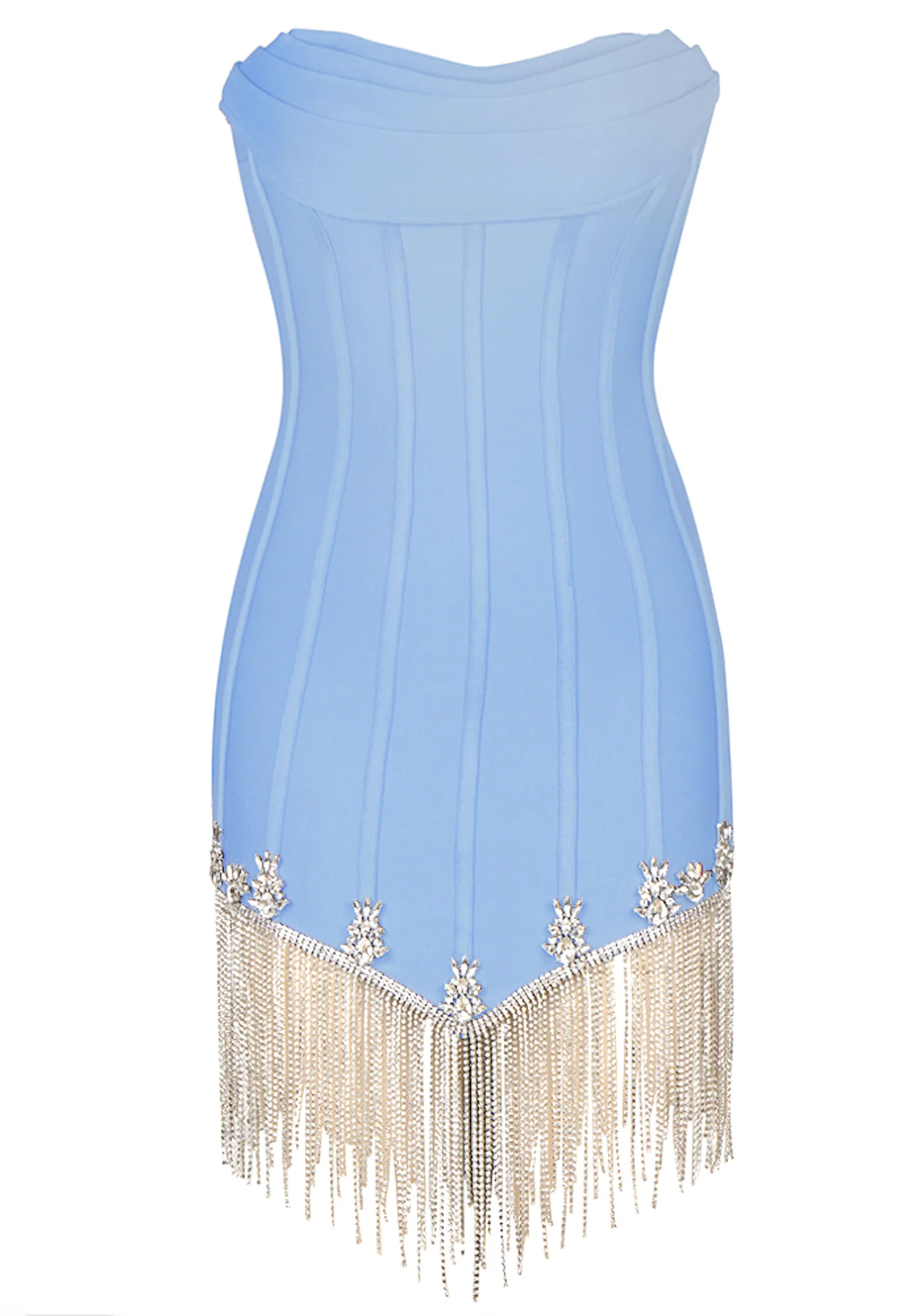 Light Blue Crystal Tassel Mini Dress