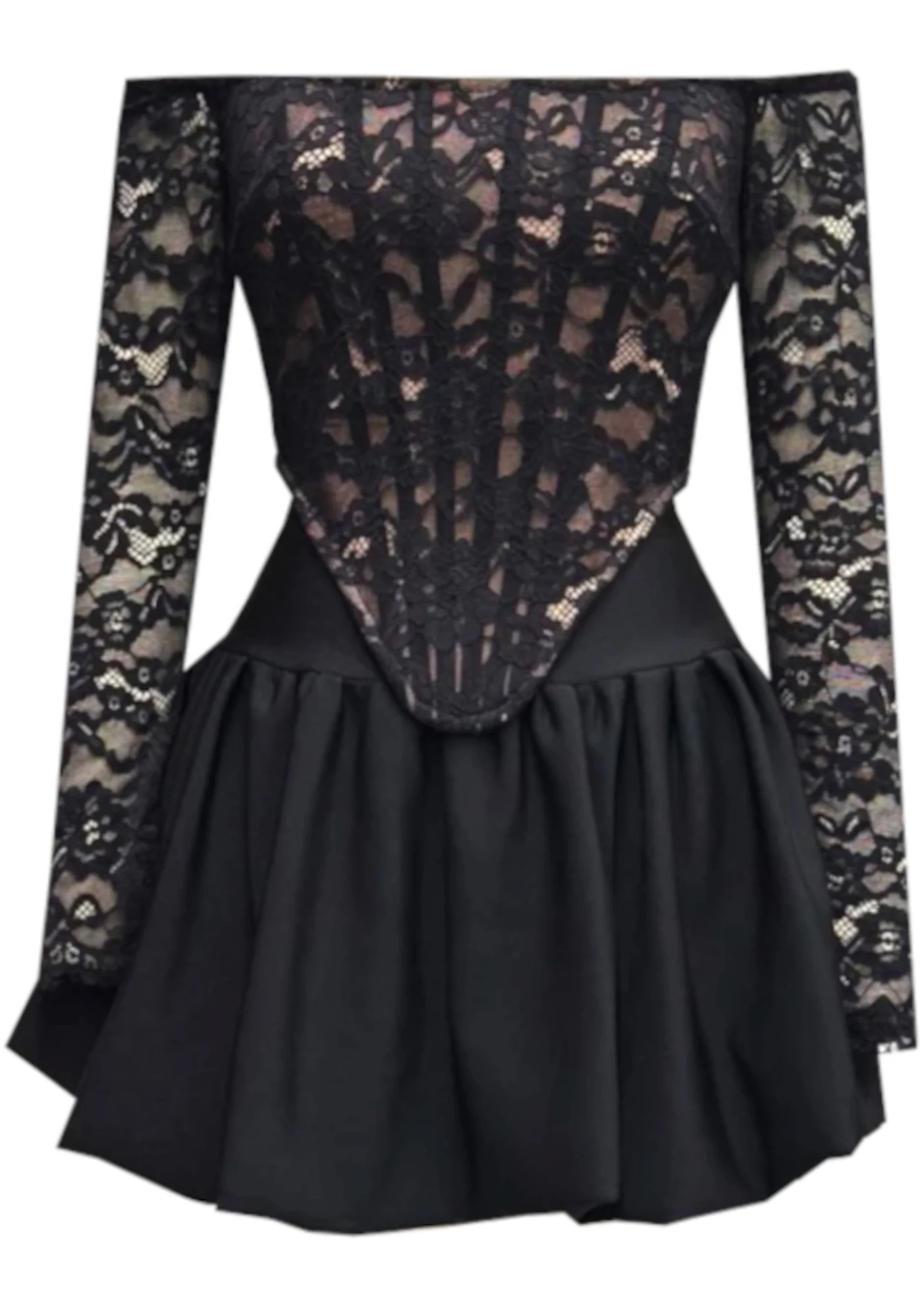 Black Lace Bardot Corset Mini Dress