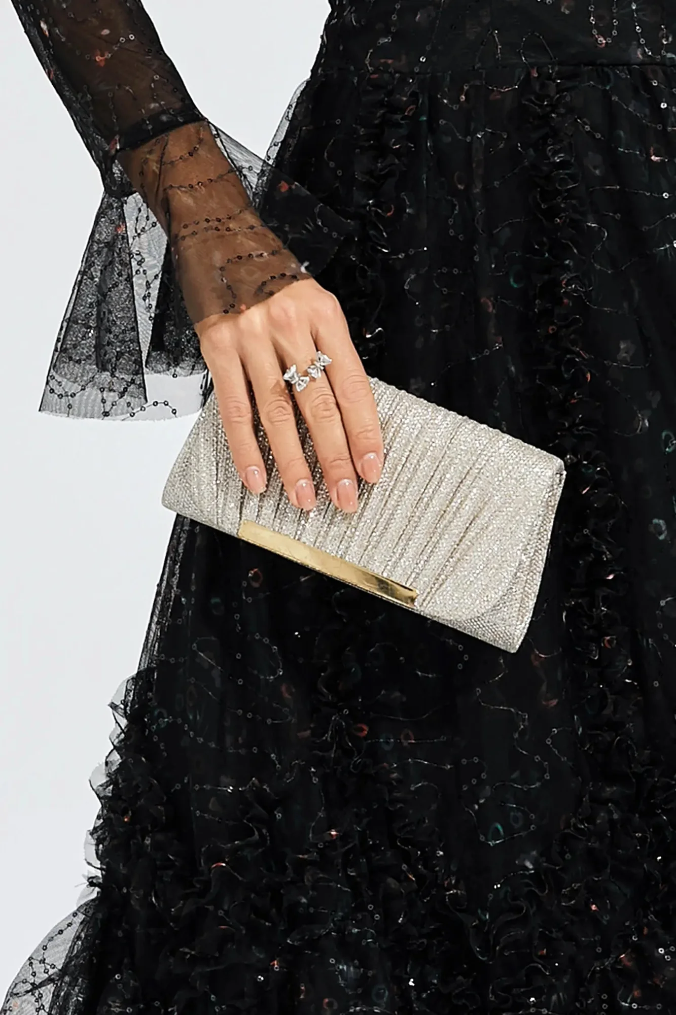 Silver Round Pleated Clutch Bag - Elegant Evening Shoulder Crossbody Purse