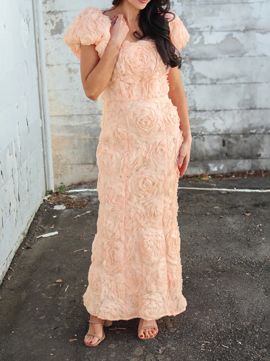 Coral Floral A-Line Midi Dress with Square Neckline