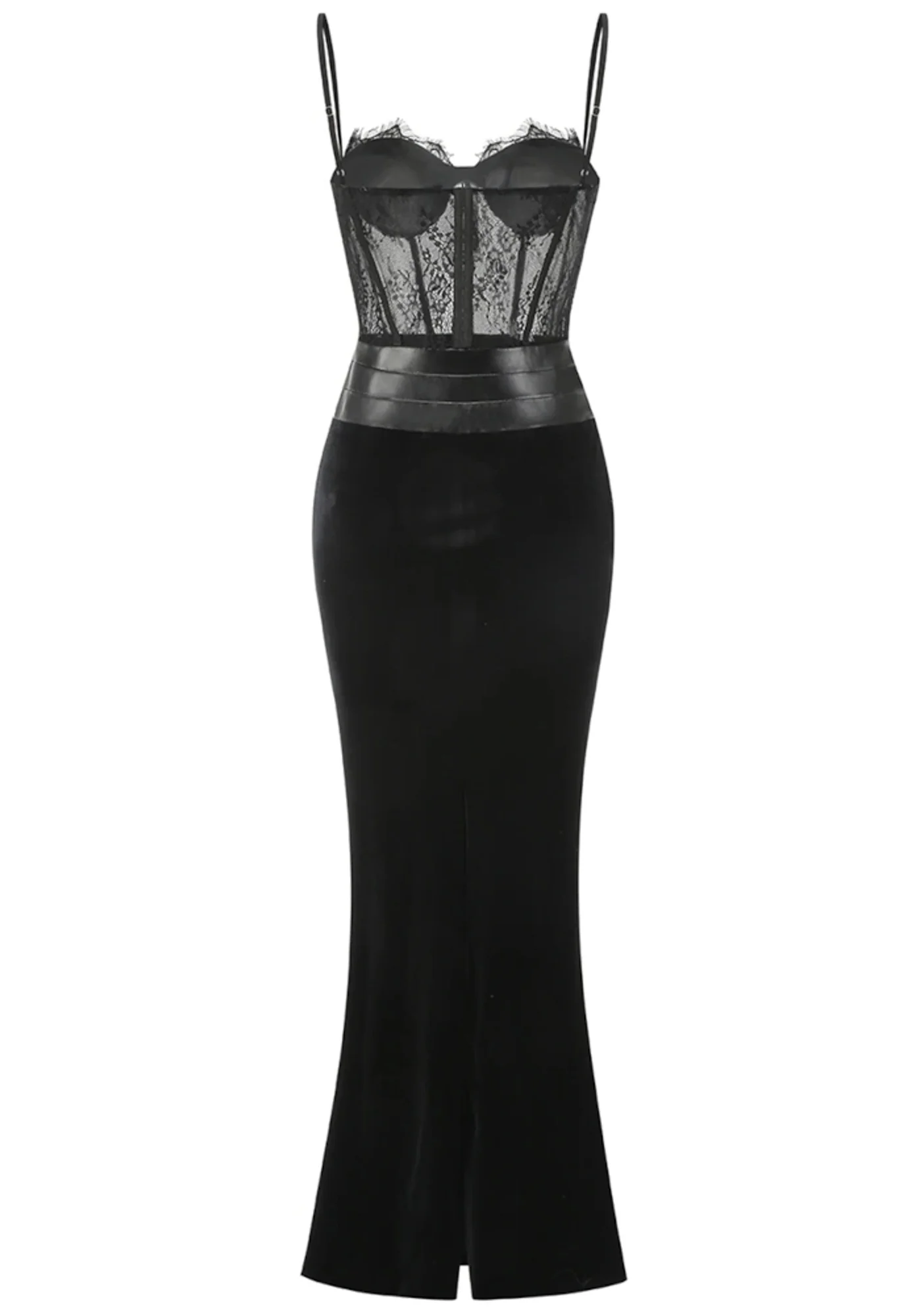Black Lace Corset Maxi Velvet Dress - Stylish & Elegant