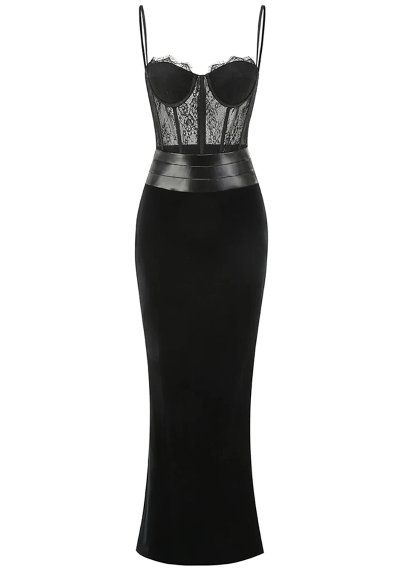Black Lace Corset Maxi Velvet Dress - Stylish & Elegant