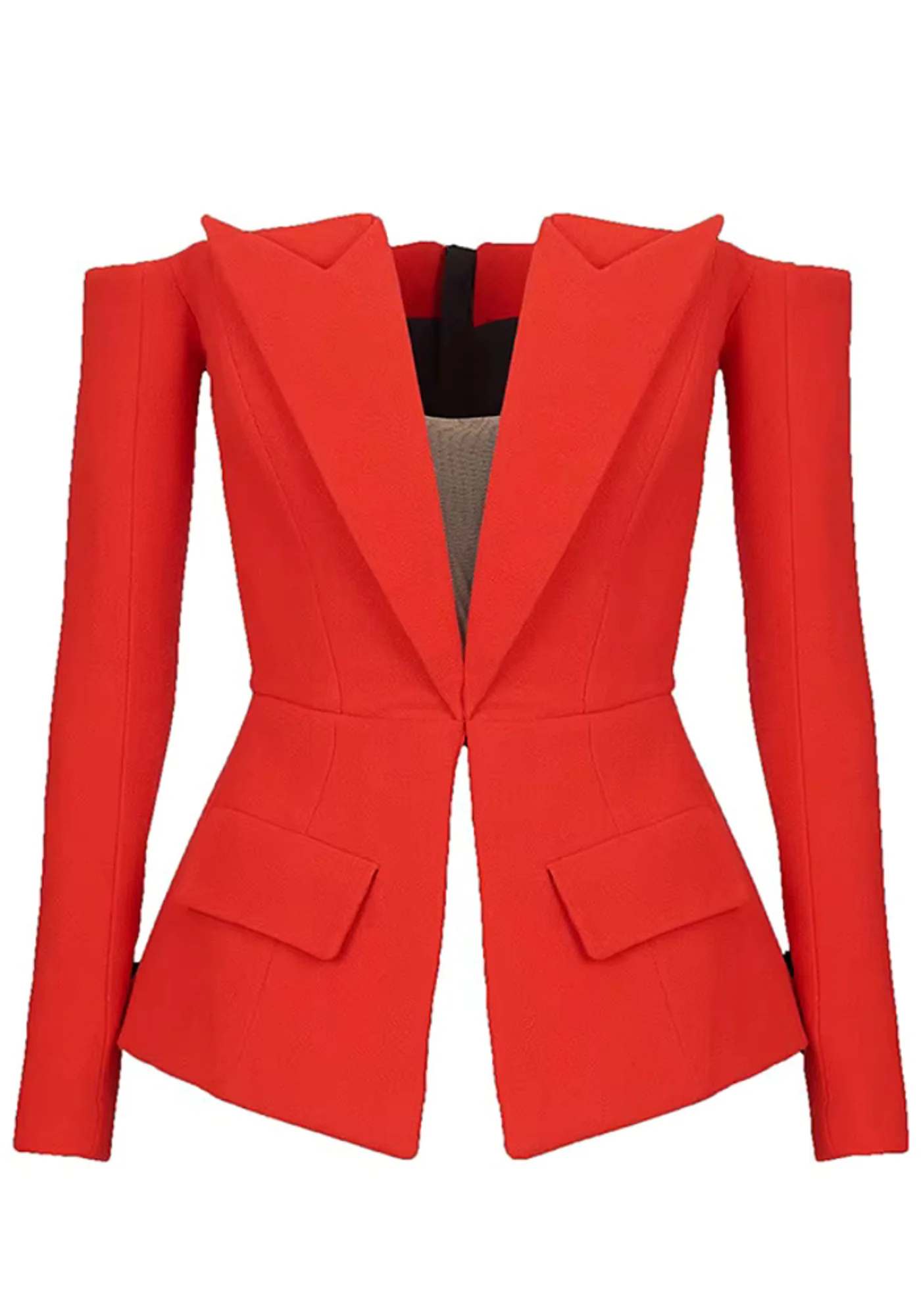 Red Long Sleeve Blazer with Mesh Insert