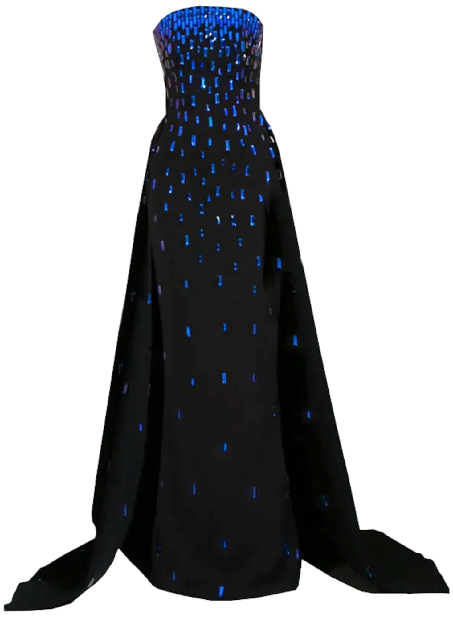 Black Blue Strapless A-Line Maxi Dress Embellished Elegant Style