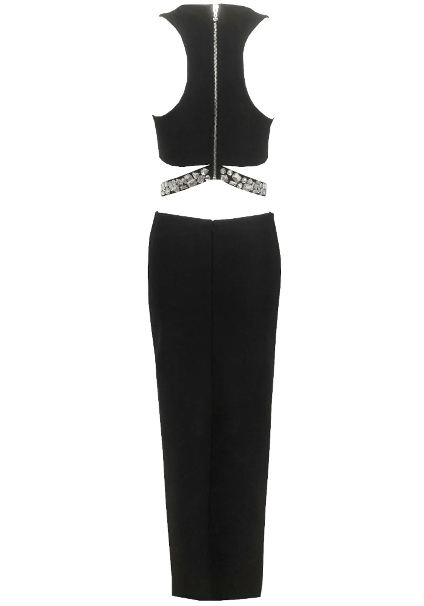 Black Crystal Cut Out Maxi Dress with Rhinestone Detail