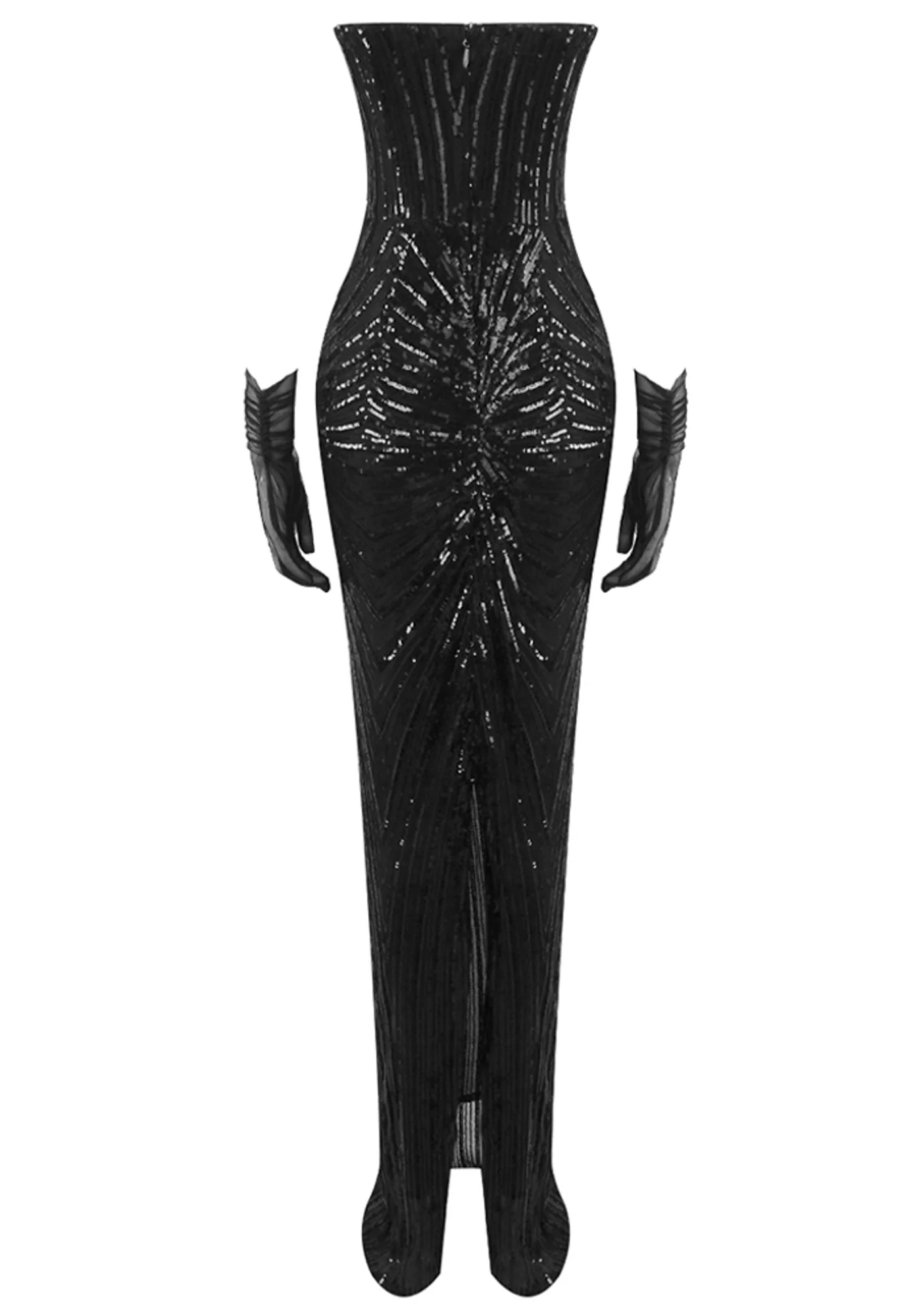 Black Sequin Embellished Strapless Maxi Dress