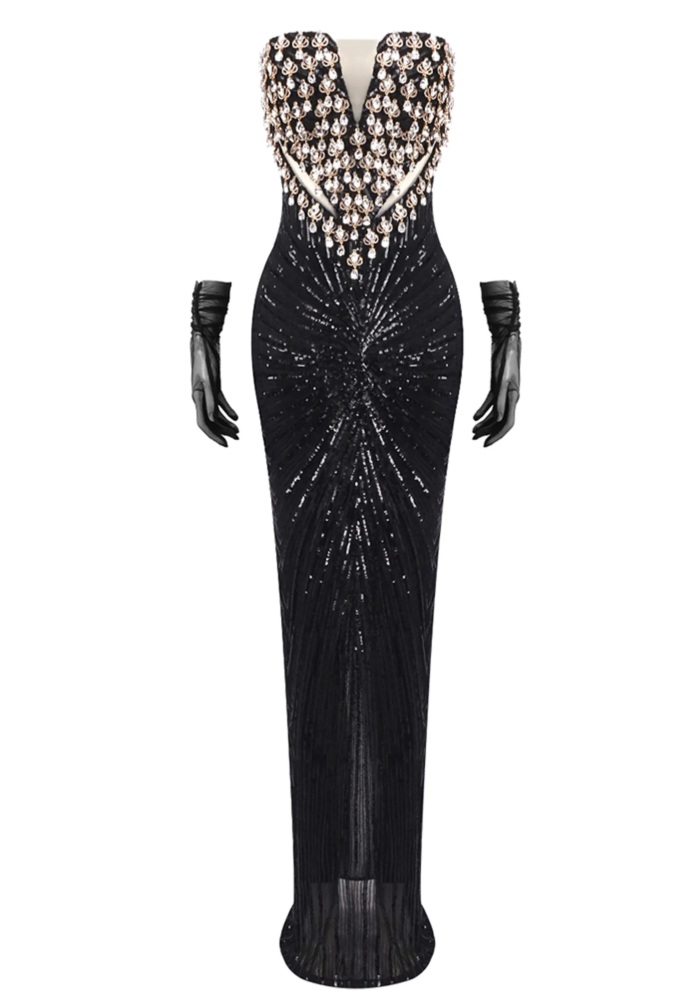 Black Sequin Embellished Strapless Maxi Dress