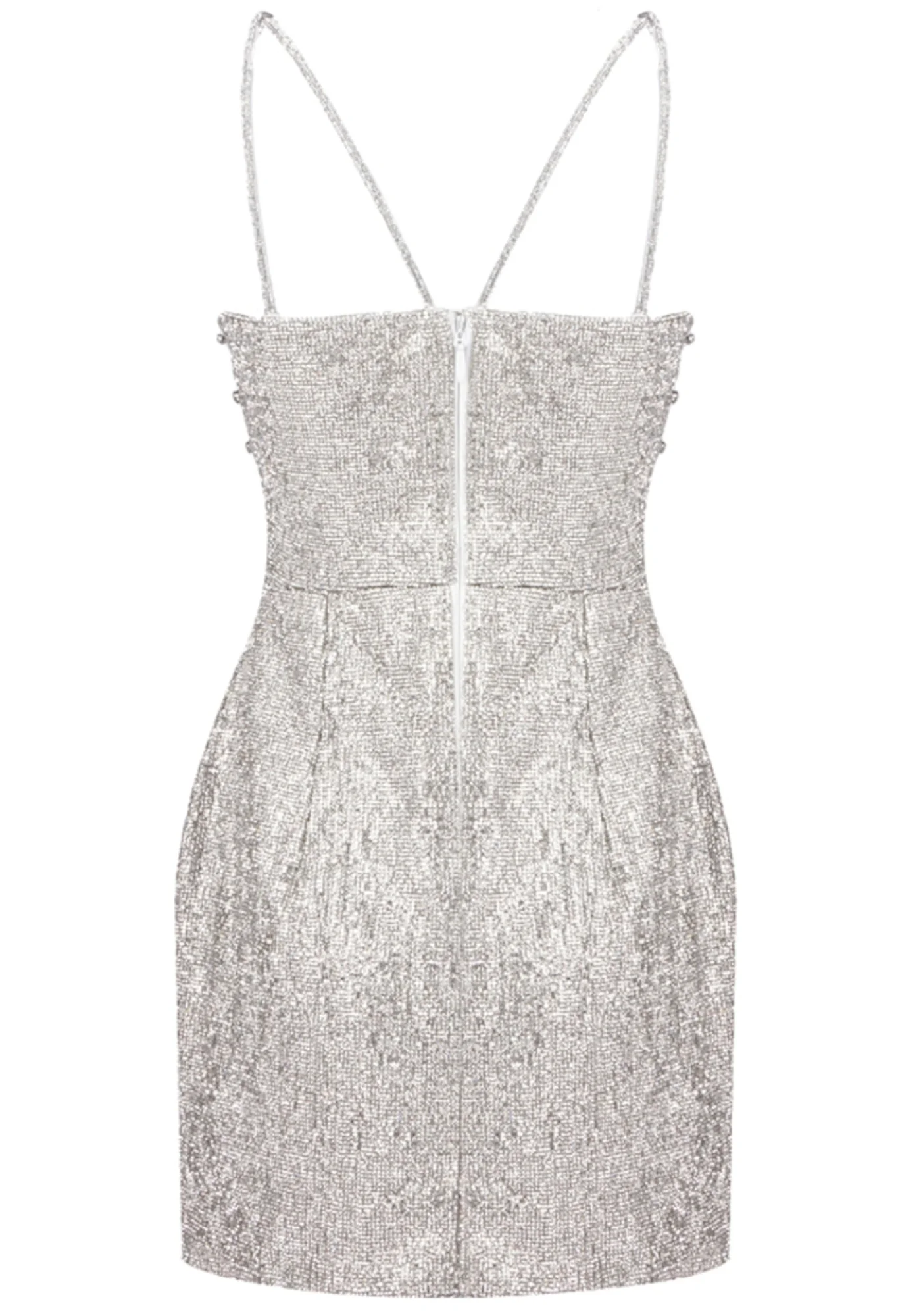 Silver Crystal Embellished V-Neck Mini Dress with Bustier Detail