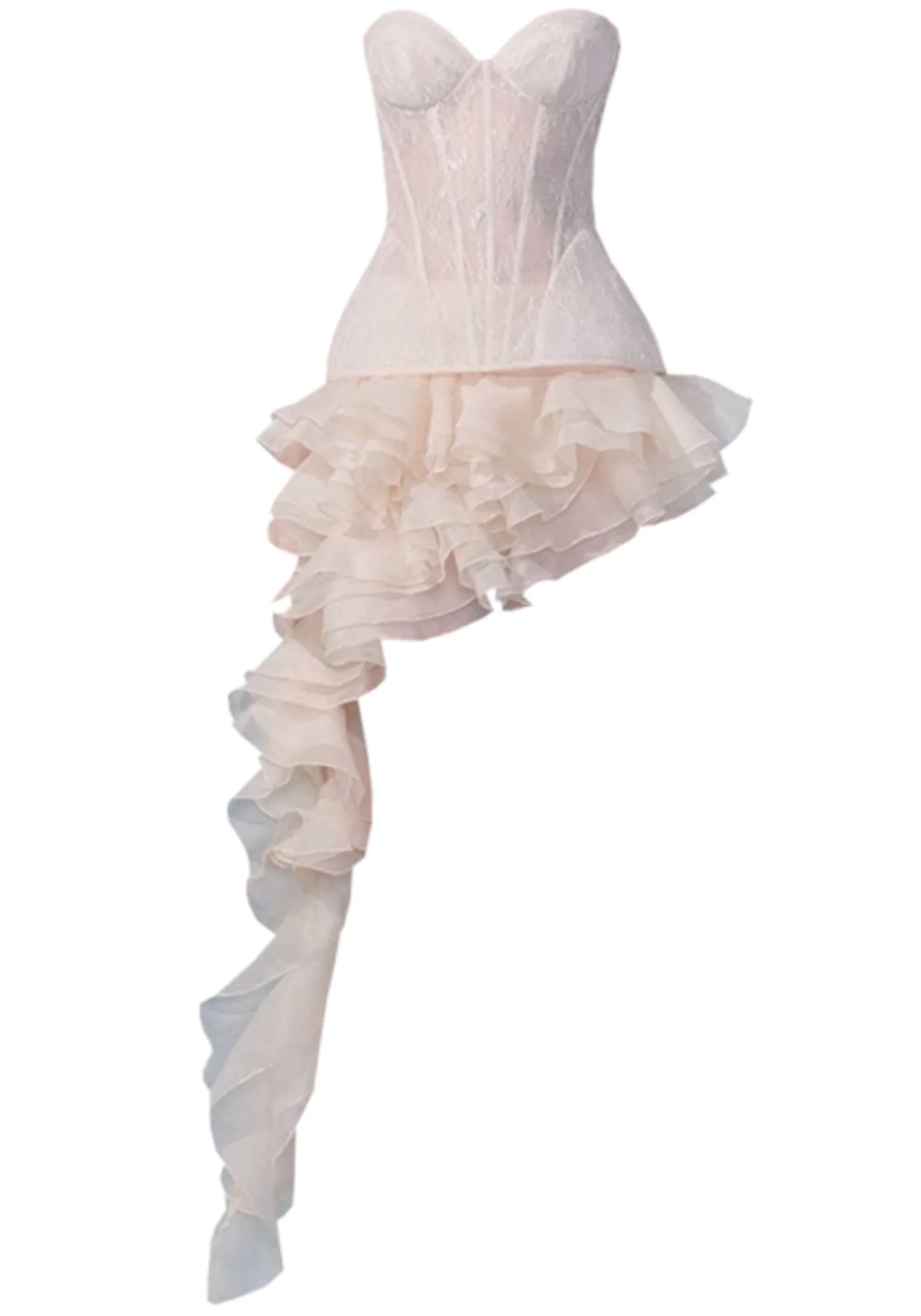 Ivory Strapless Lace Corset Ruffle Dress - Elegant Mini Design