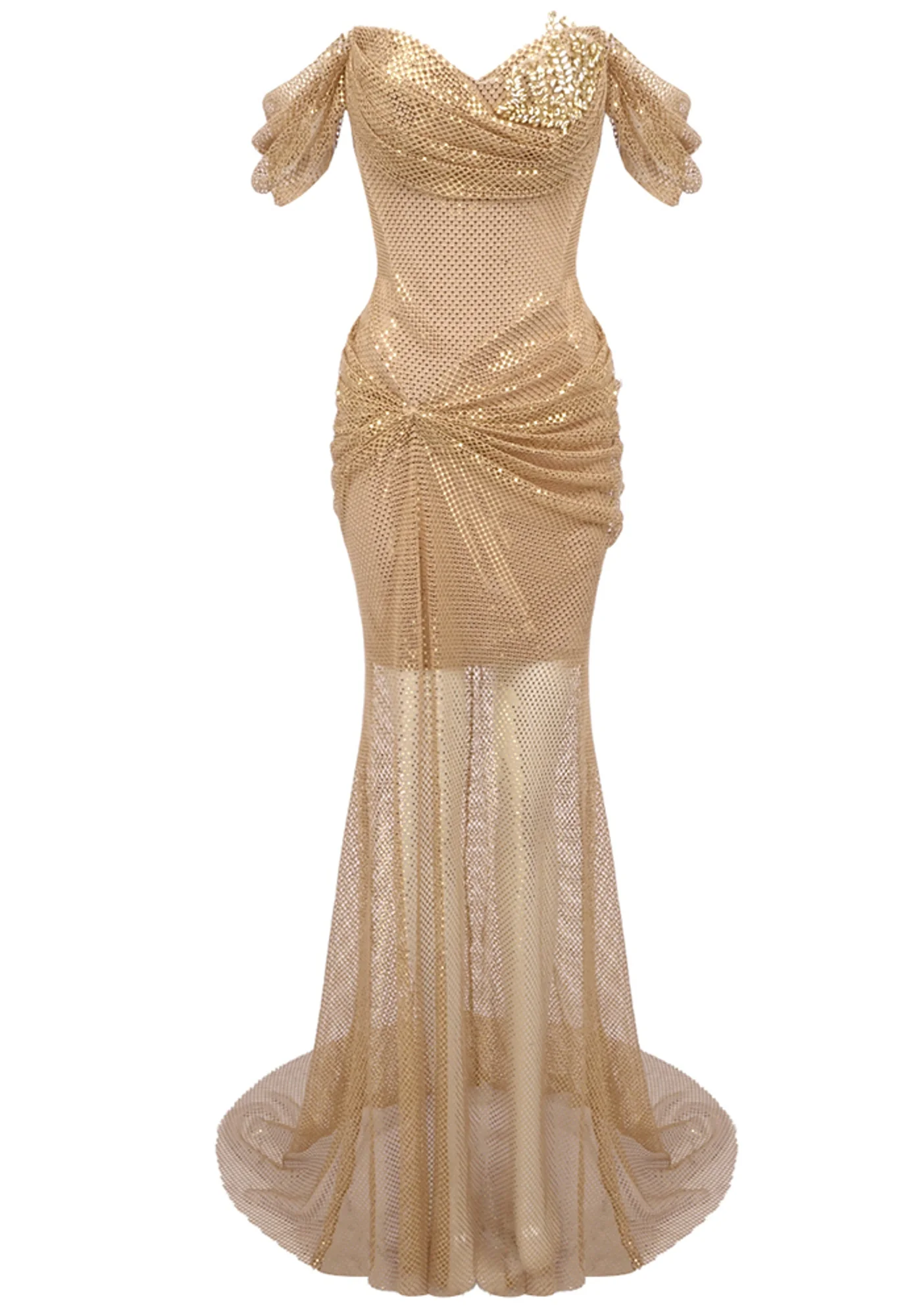 Gold Sparkly Draped Maxi Dress - Elegant Sleeveless Design