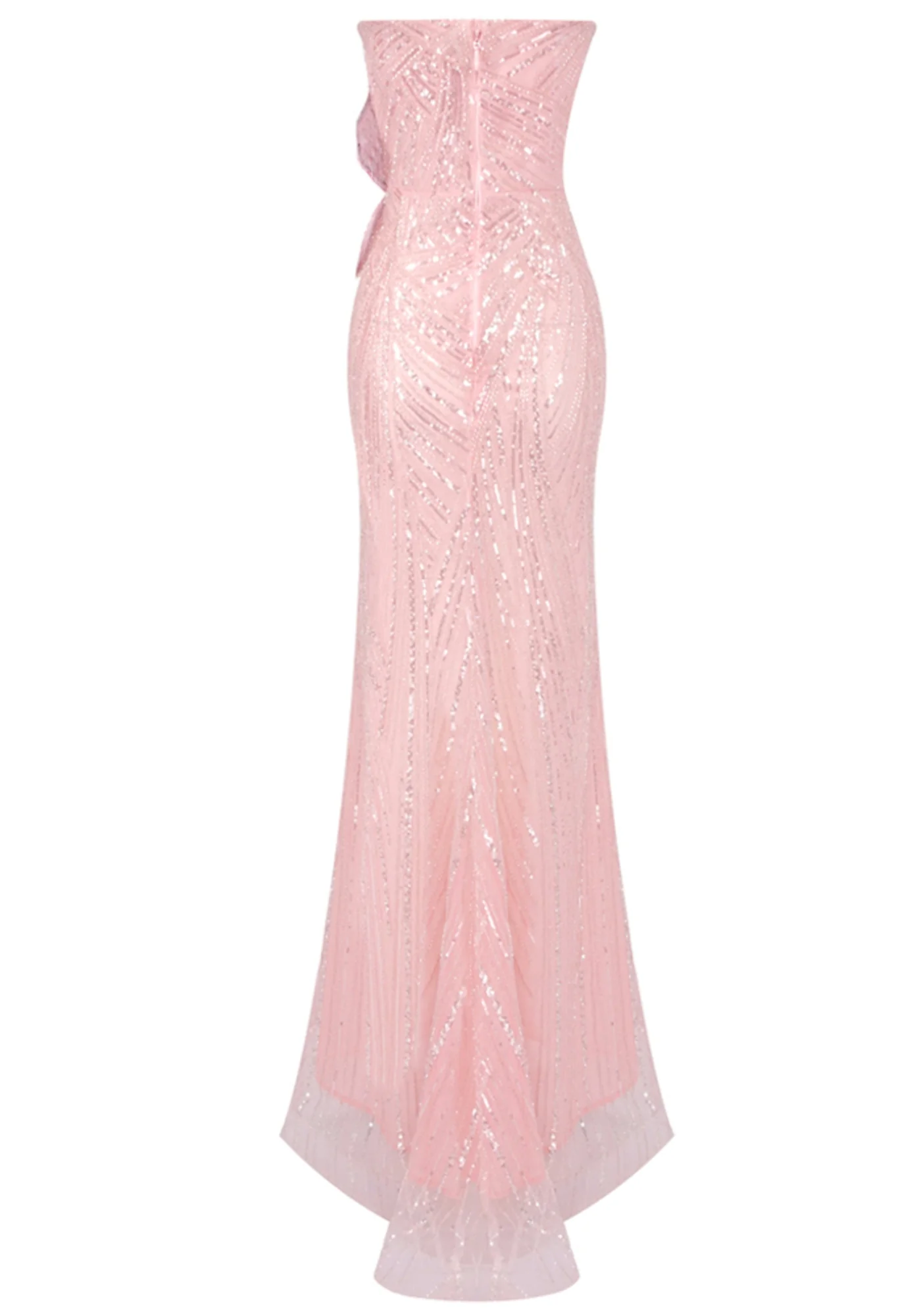 Pink Floral Sequin Maxi Dress - Elegant Strapless Design