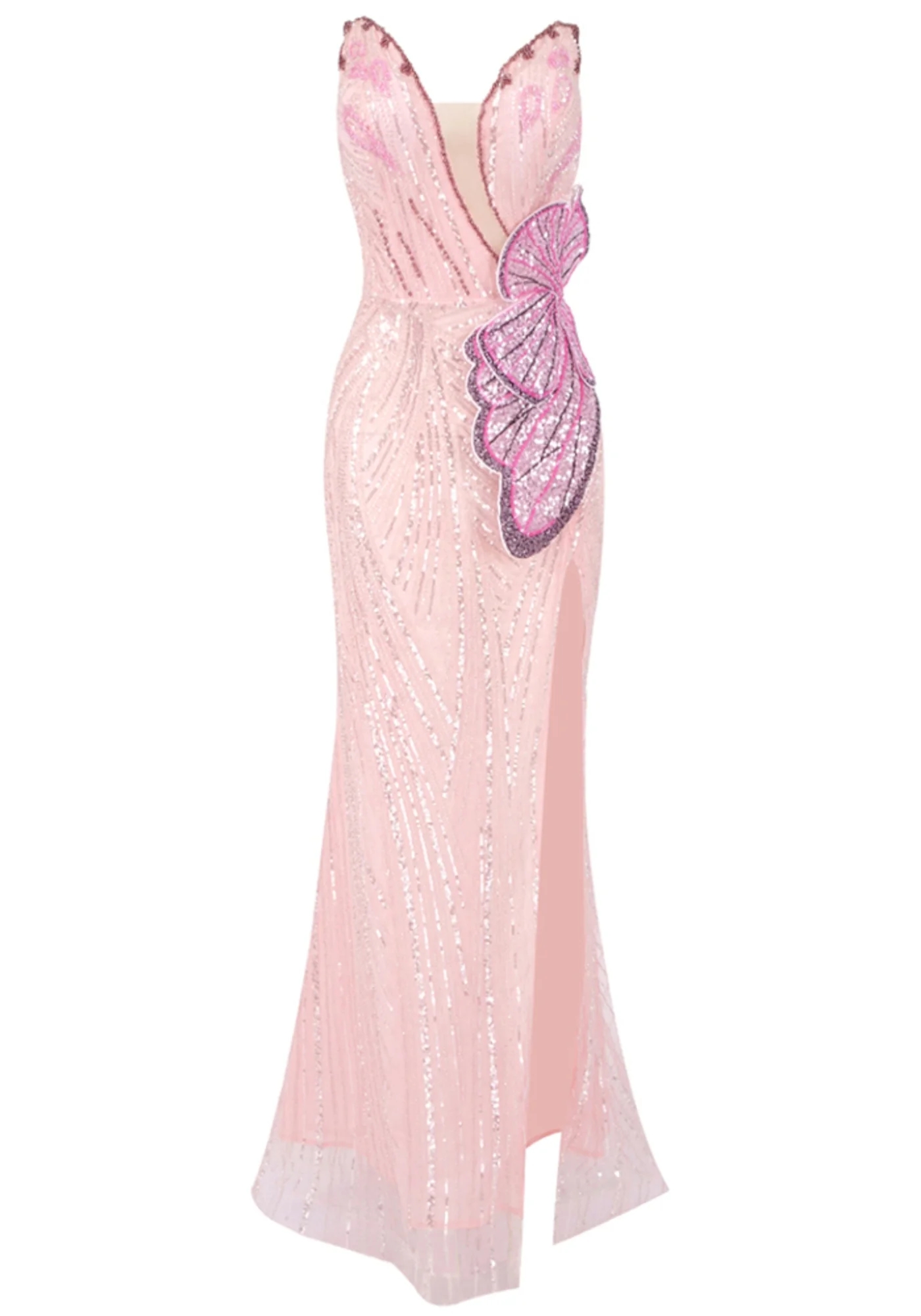 Pink Floral Sequin Maxi Dress - Elegant Strapless Design