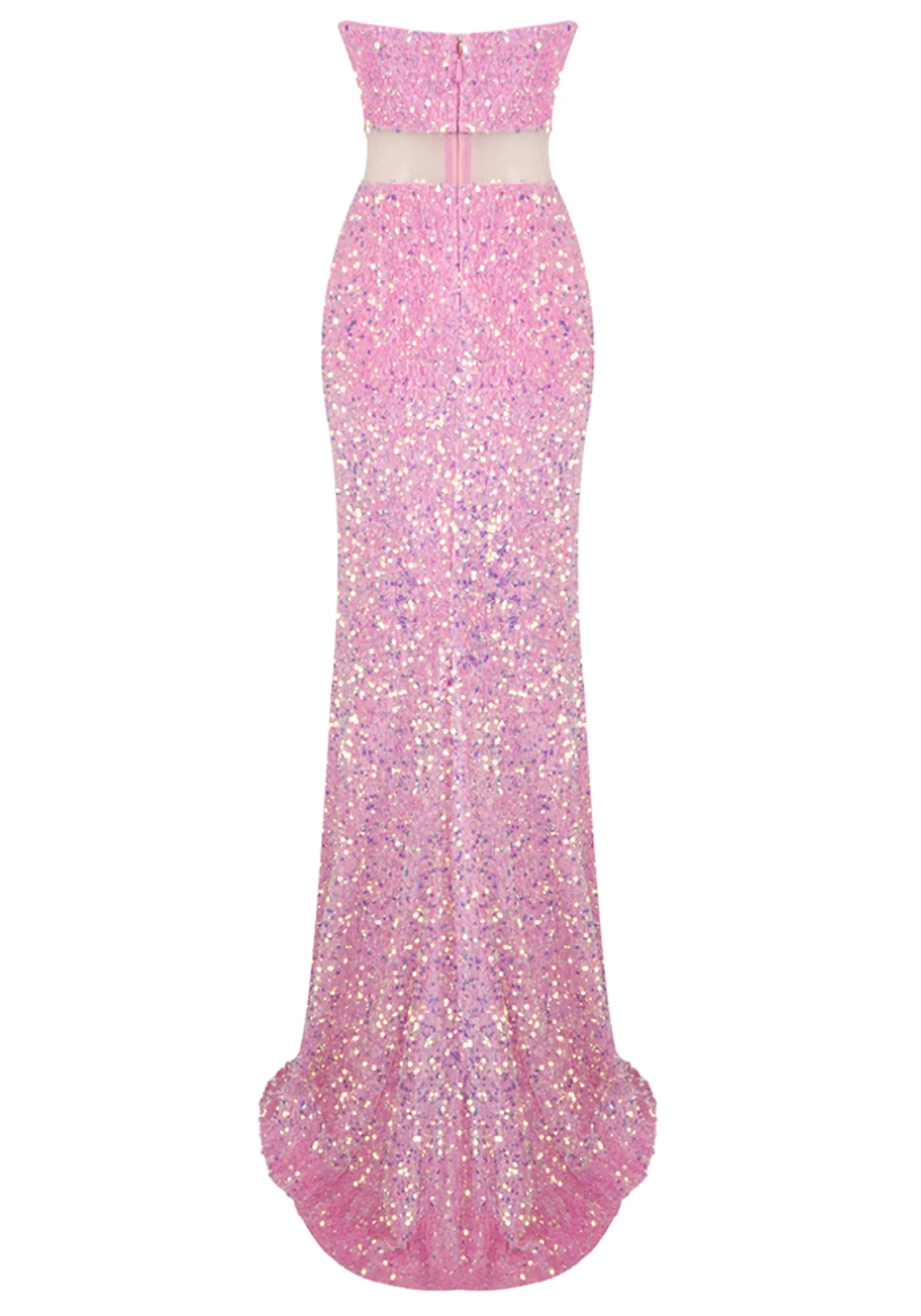 Pink Strapless Sequin Maxi Dress with Crystal Embellishments