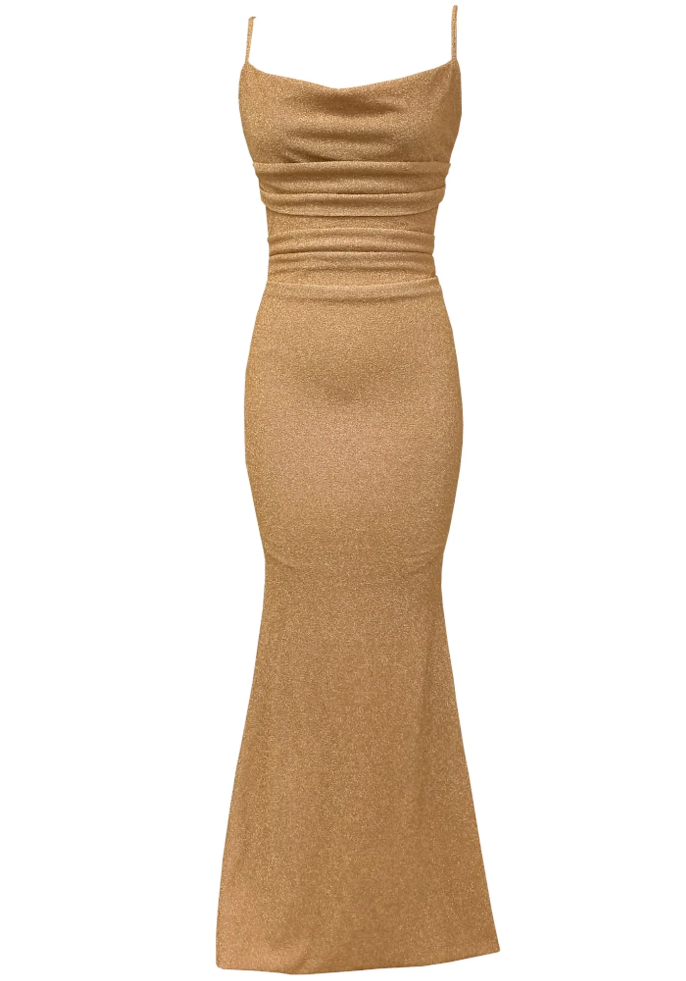 Sparkly Sand V-Neck Maxi Dress with Draped Design