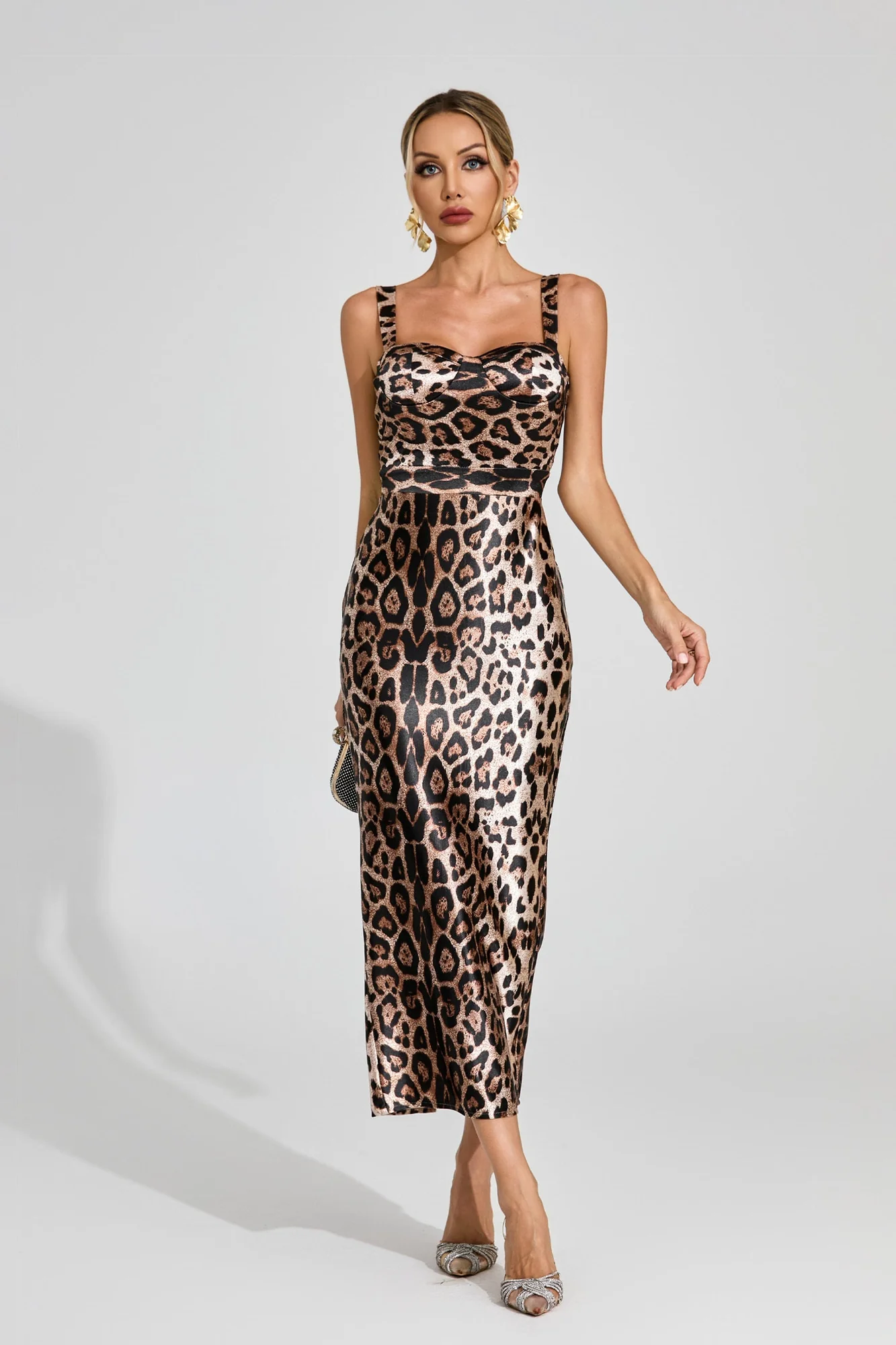 Animal Print V-Neck Bustier Midi Dress