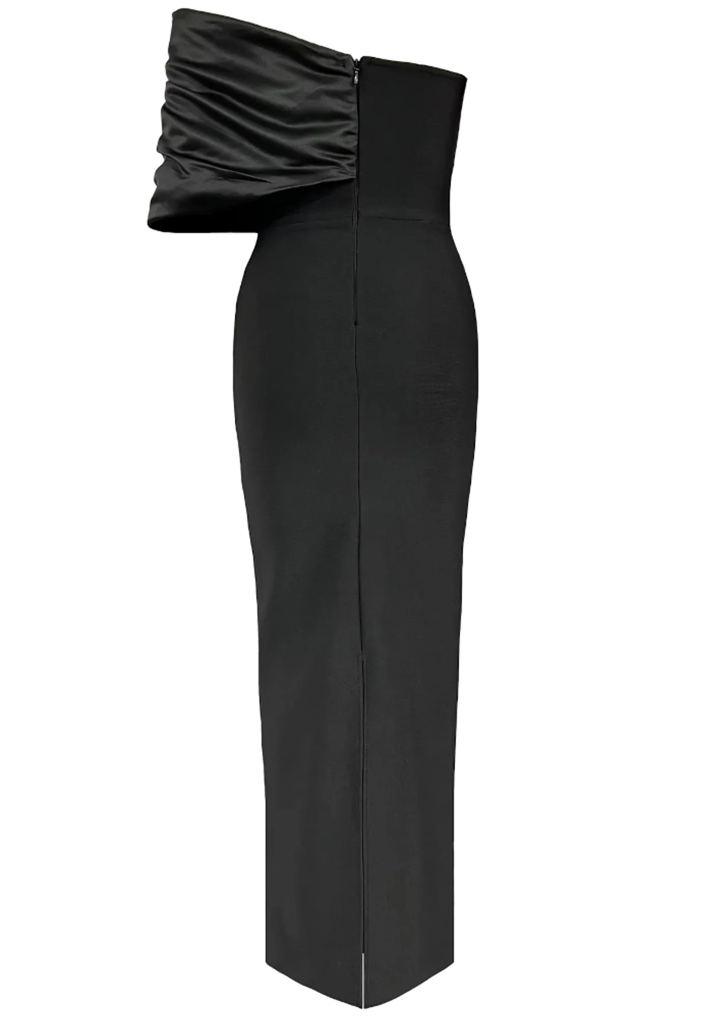 Black Crystal Pearl Asymmetric Maxi Dress