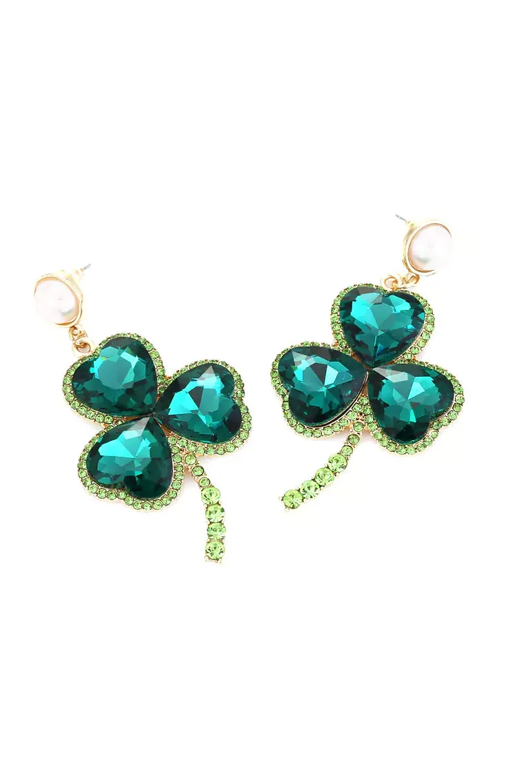 Emerald Clover Gemstone Earrings - Green One Size