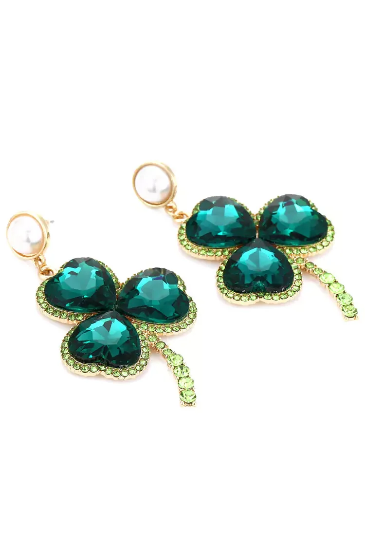 Emerald Clover Gemstone Earrings - Green One Size