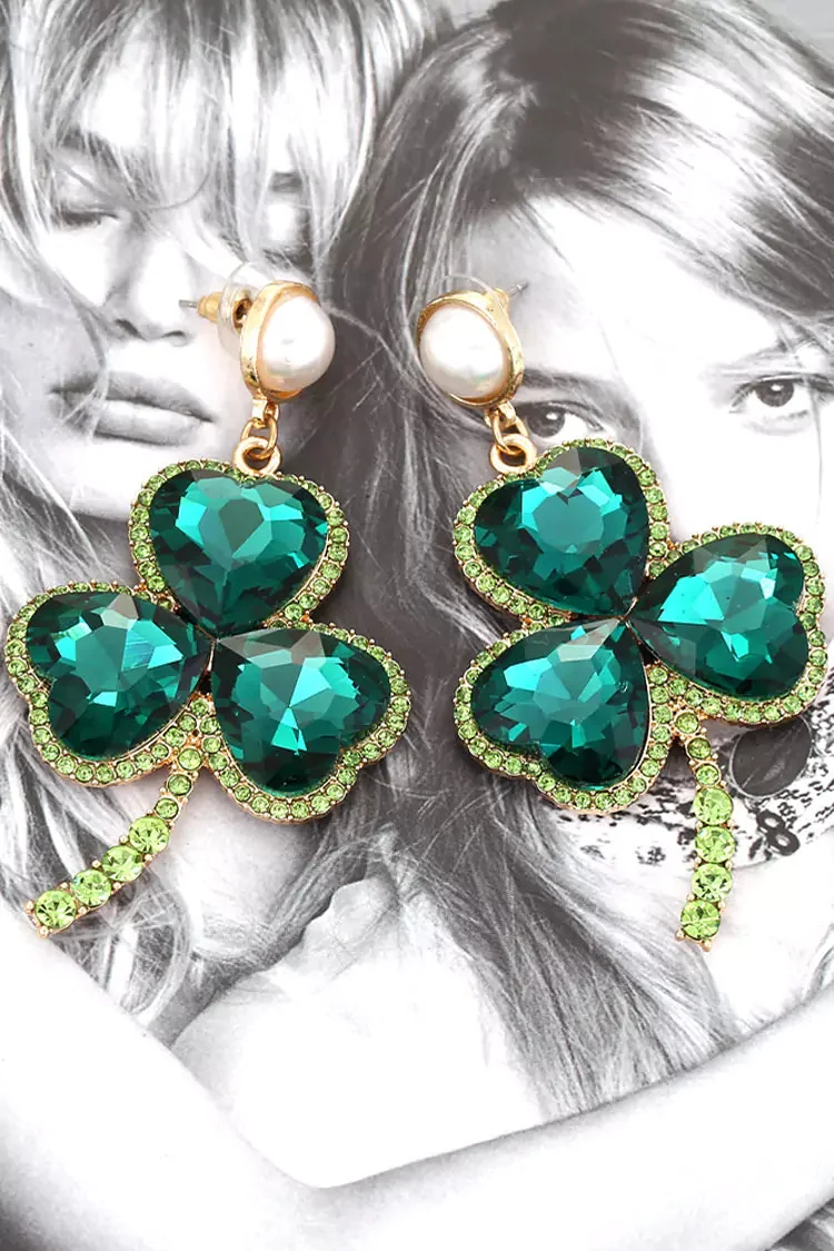 Emerald Clover Gemstone Earrings - Green One Size