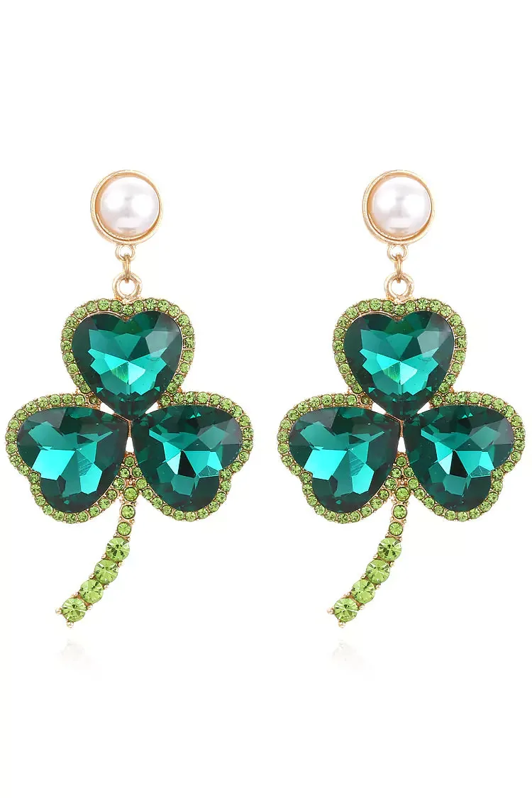 Emerald Clover Gemstone Earrings - Green One Size