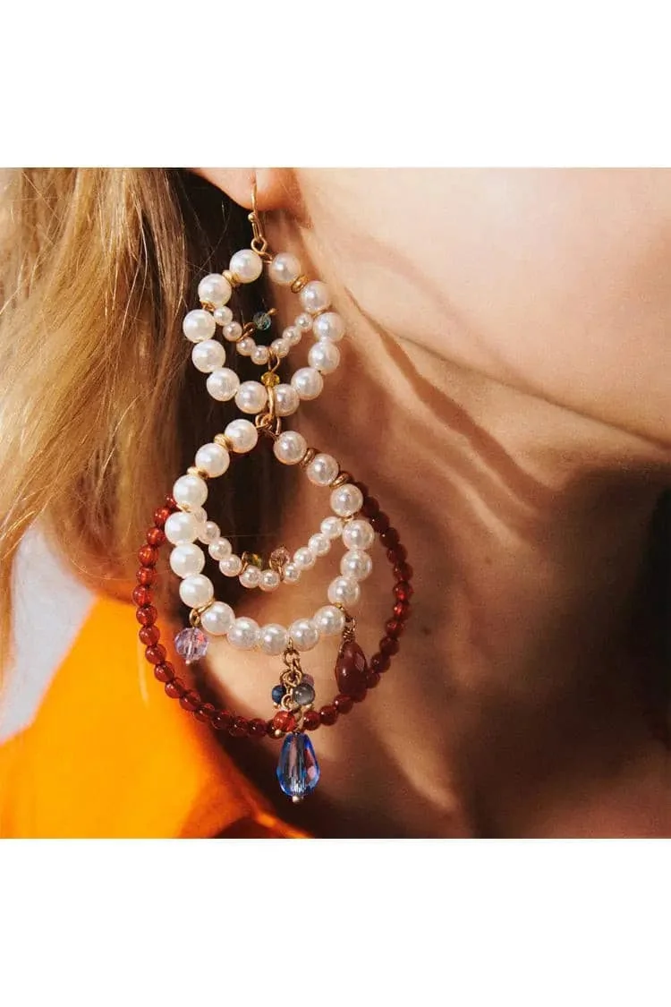 White Pearl Hoop Earrings - Elegant Circle Design