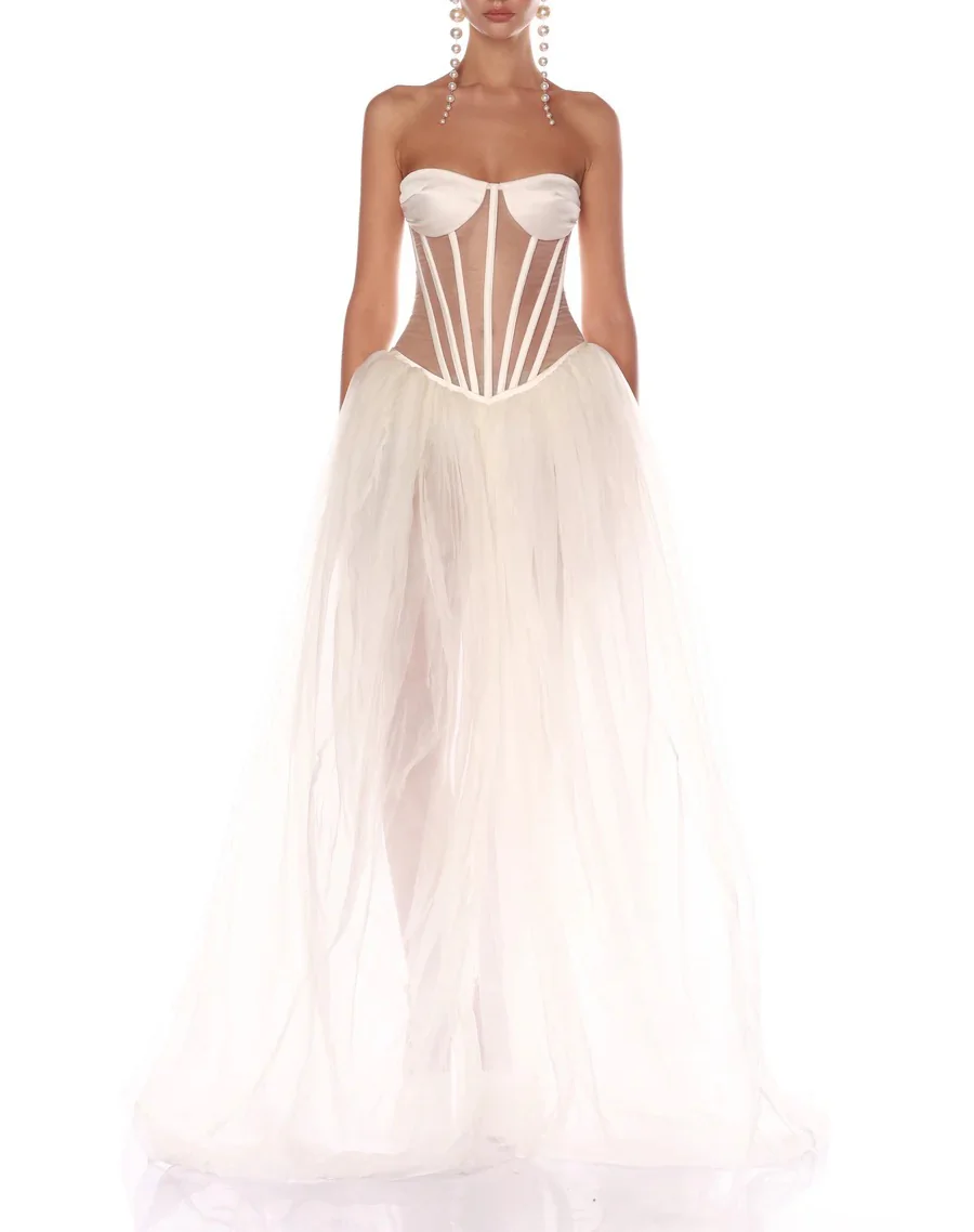 White Strapless Maxi Dress with Sweetheart Neckline