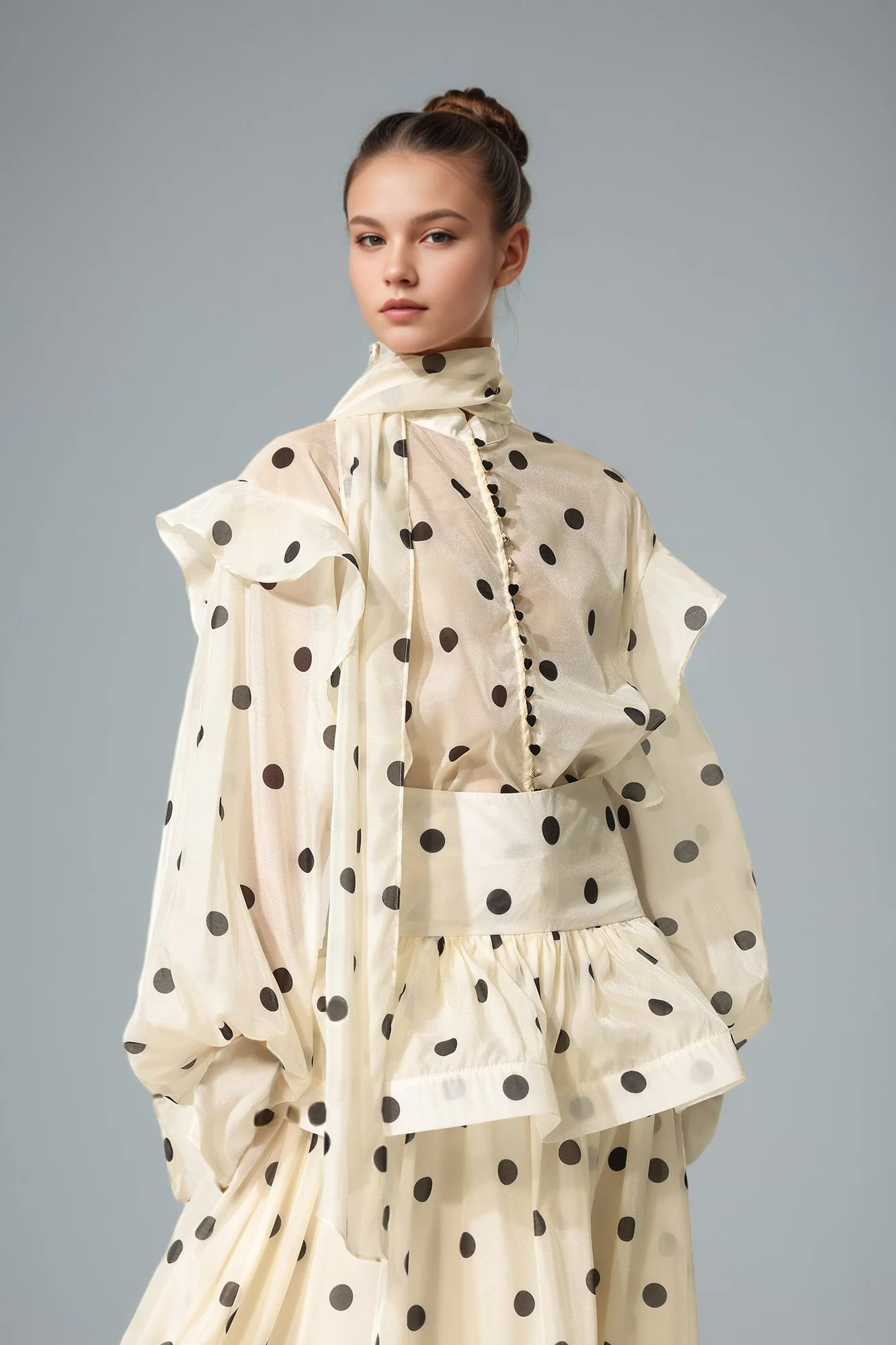 Chic Apricot Polka Dot Collar Set for Elegant Occasions