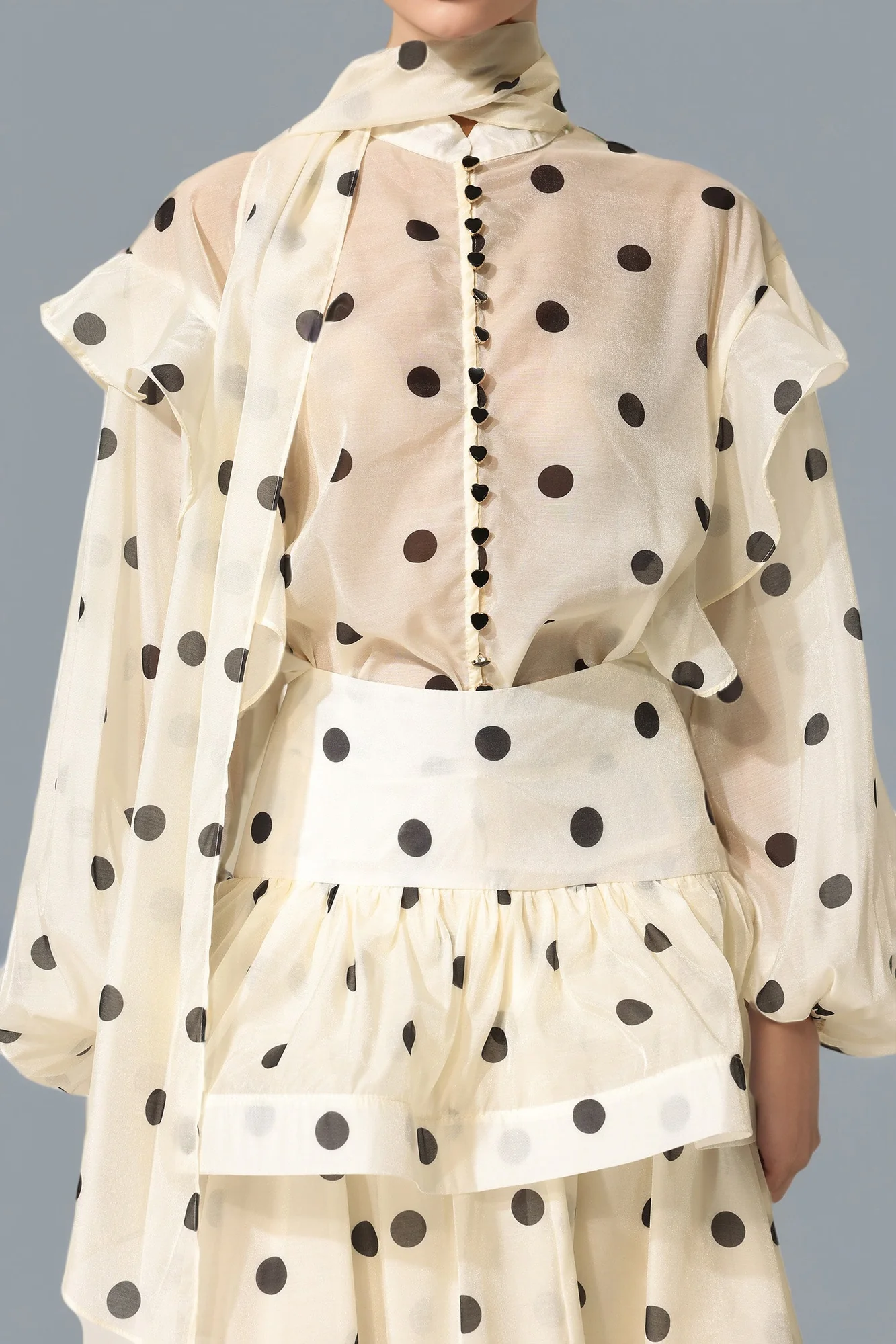 Chic Apricot Polka Dot Collar Set for Elegant Occasions