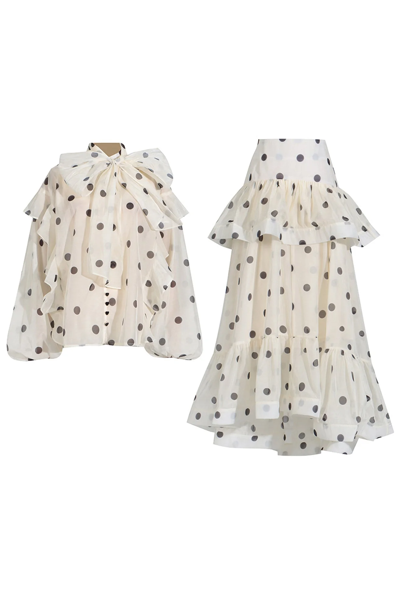 Chic Apricot Polka Dot Collar Set for Elegant Occasions