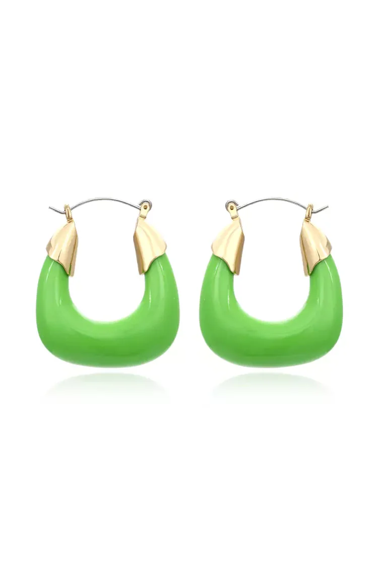 Green Resin U-Shaped Earrings - Retro Acrylic Design