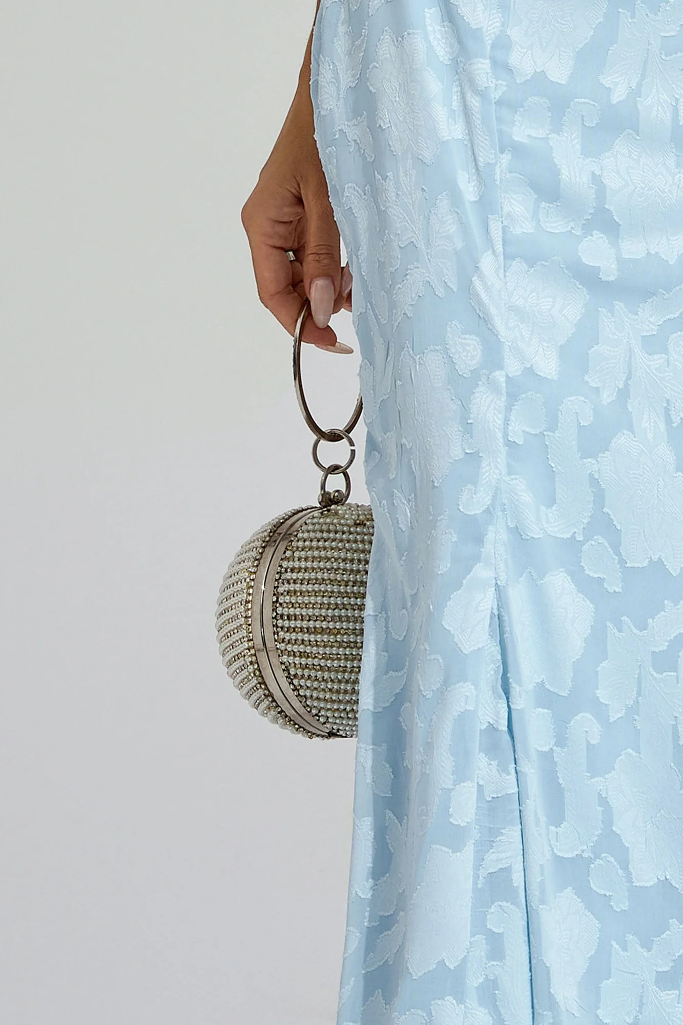 Silver Spherical Clutch Bag with Chain Strap