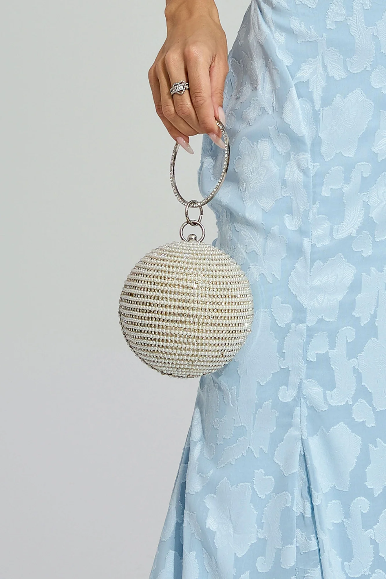Silver Spherical Clutch Bag with Chain Strap