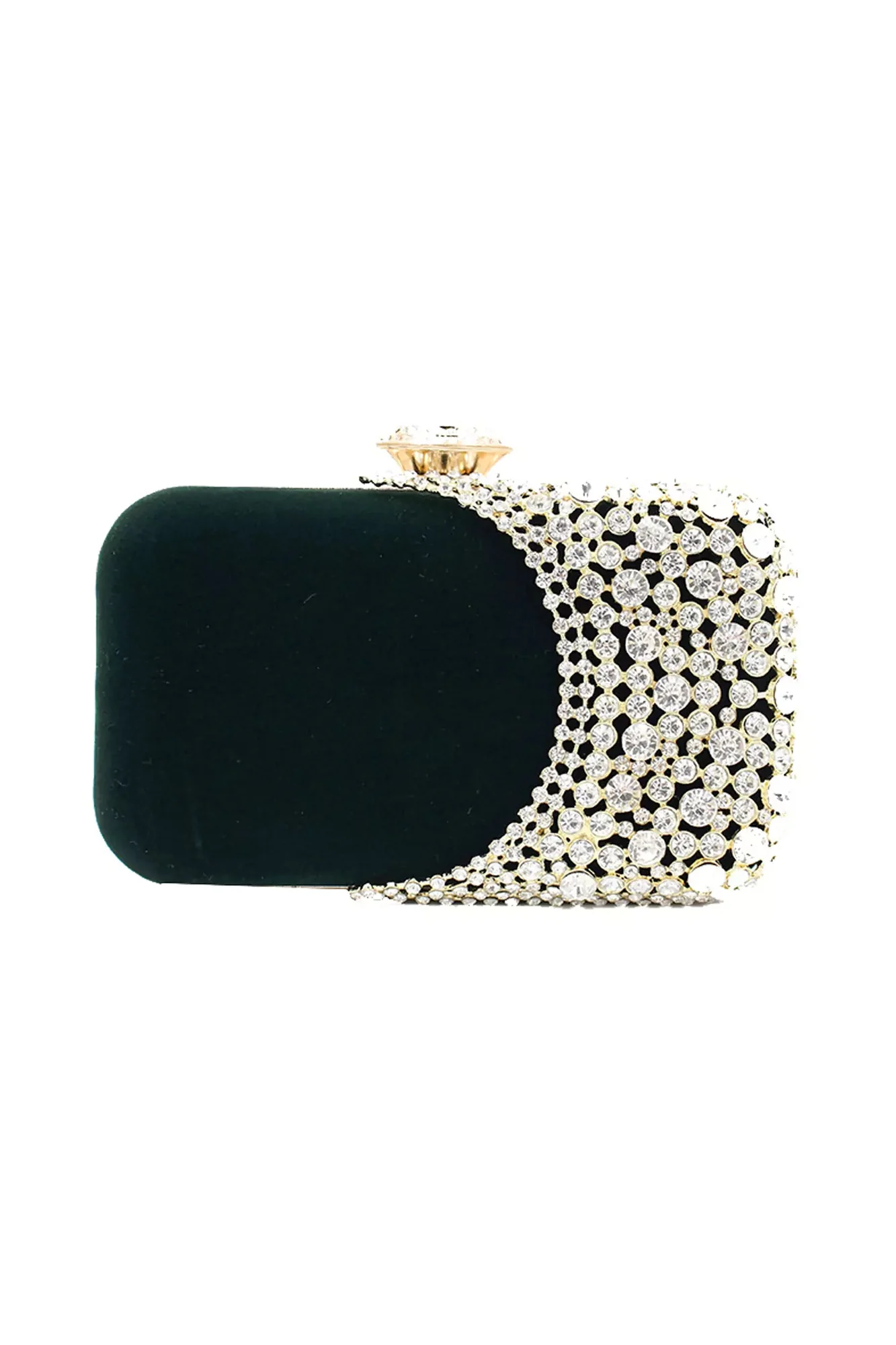 Luxurious Green Velvet Clutch Bag with Diamond Embellishments