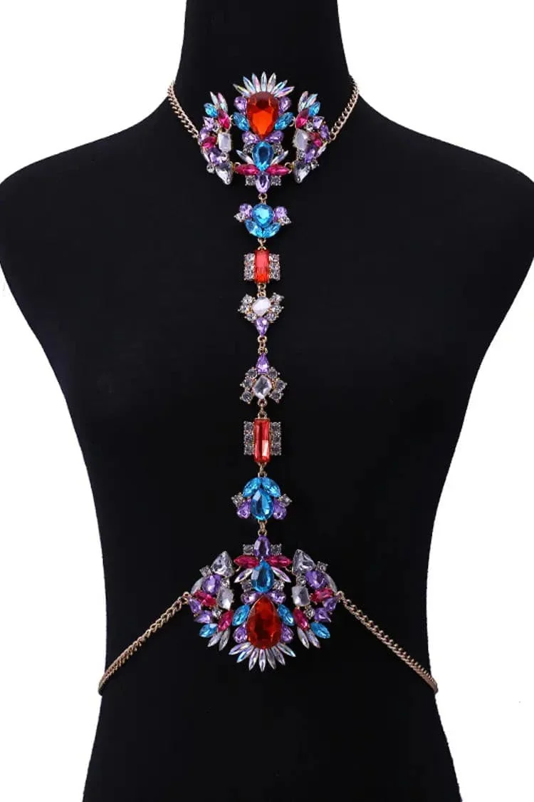 Multicolored Crystal Body Chain Necklace
