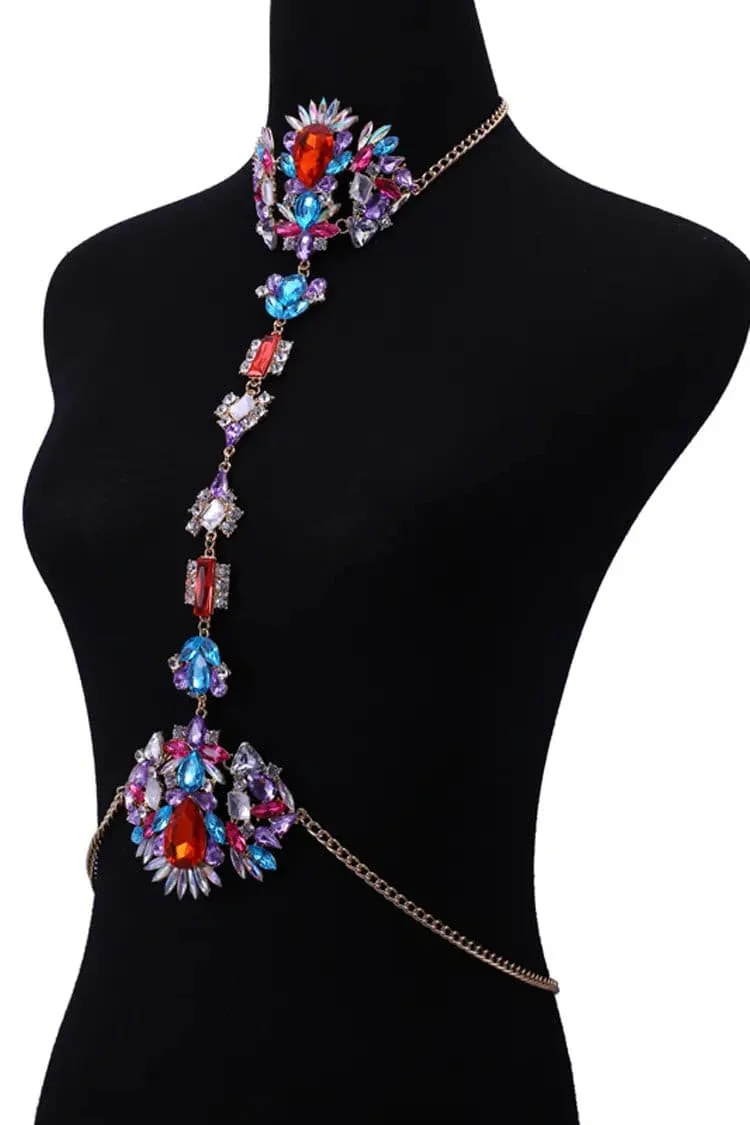Multicolored Crystal Body Chain Necklace