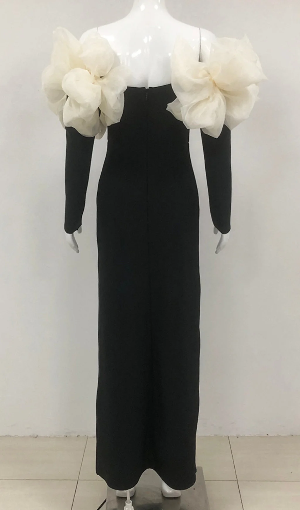 Black Floral Maxi Dress with Bowknot Embellishments