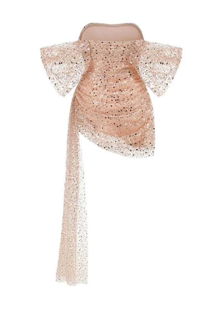 Elegant Off-Shoulder Sequin Embroidered Mini Dress