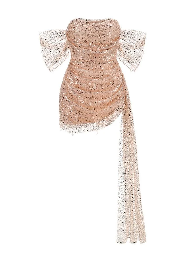 Elegant Off-Shoulder Sequin Embroidered Mini Dress